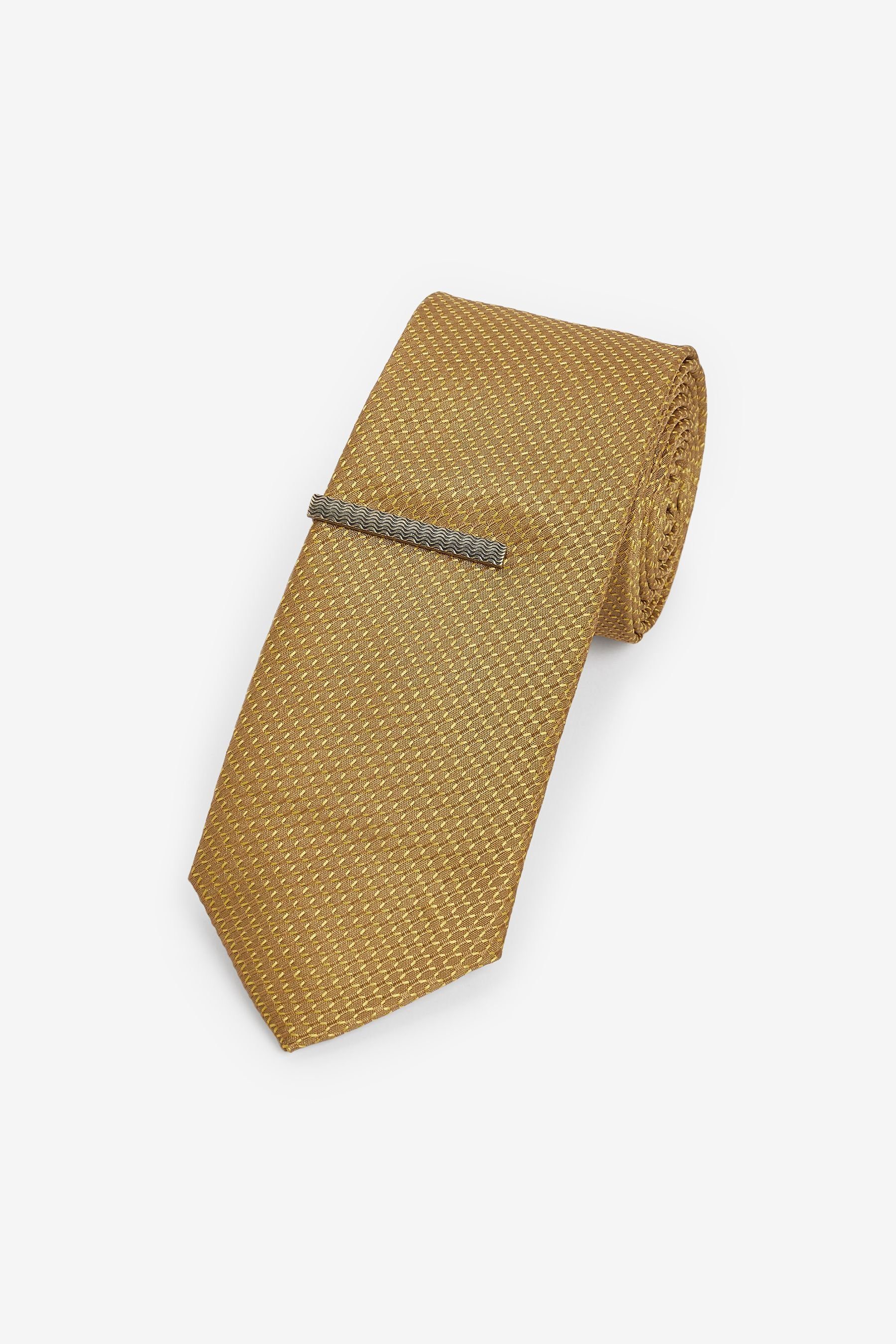 Next Krawatte Schmale Krawatte aus Recyclingpolyester + Klammer (2-St) Mustard Yellow