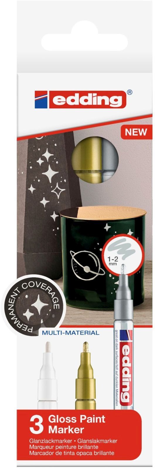 edding Permanentmarker Glanzlack-Marker edding 751 metallic 1-2mm gold, silber, weiß VE=3 Stü