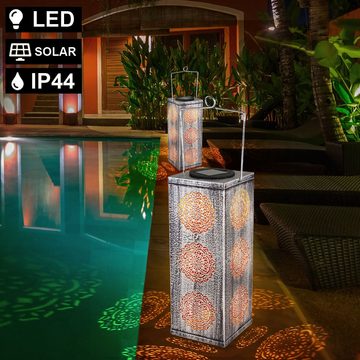 etc-shop LED Gartenleuchte, LED-Leuchtmittel fest verbaut, Warmweiß, 2x LED Solar Außen Steck Leuchten Erdspieß Garten Balkon Hänge Steh