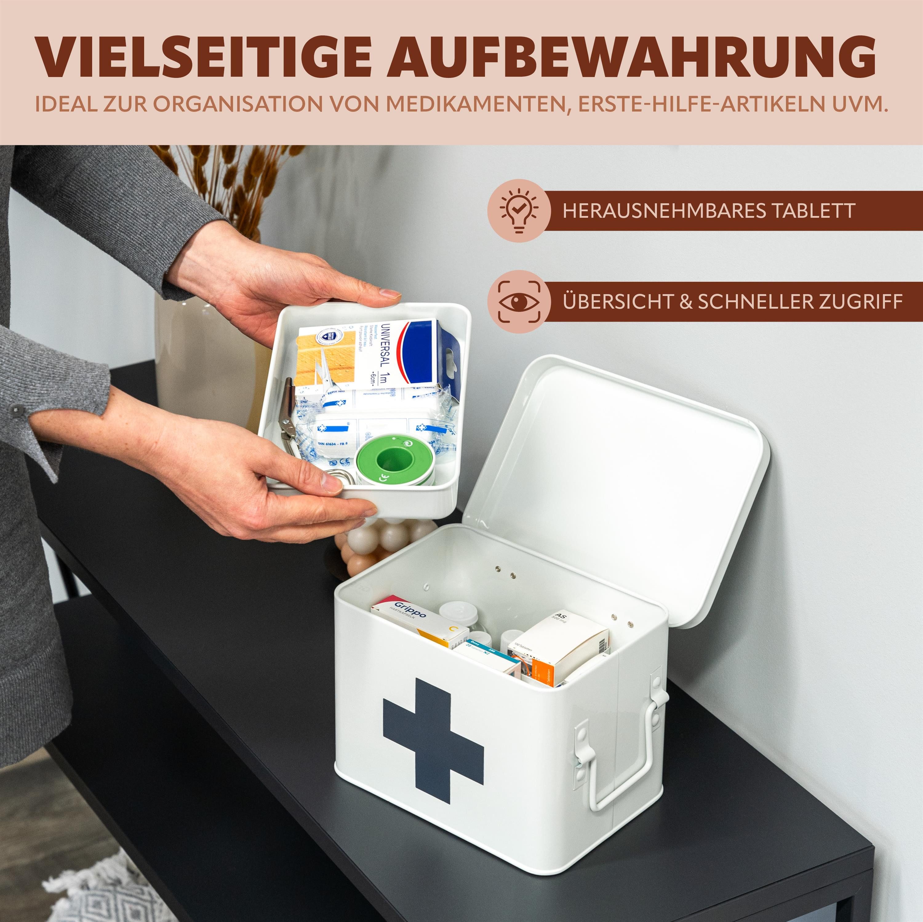 eluno Erste-Hilfe-Koffer mit herausnehmbarem Tablett und 4 Fächern, Metall – Bild 3 von 5