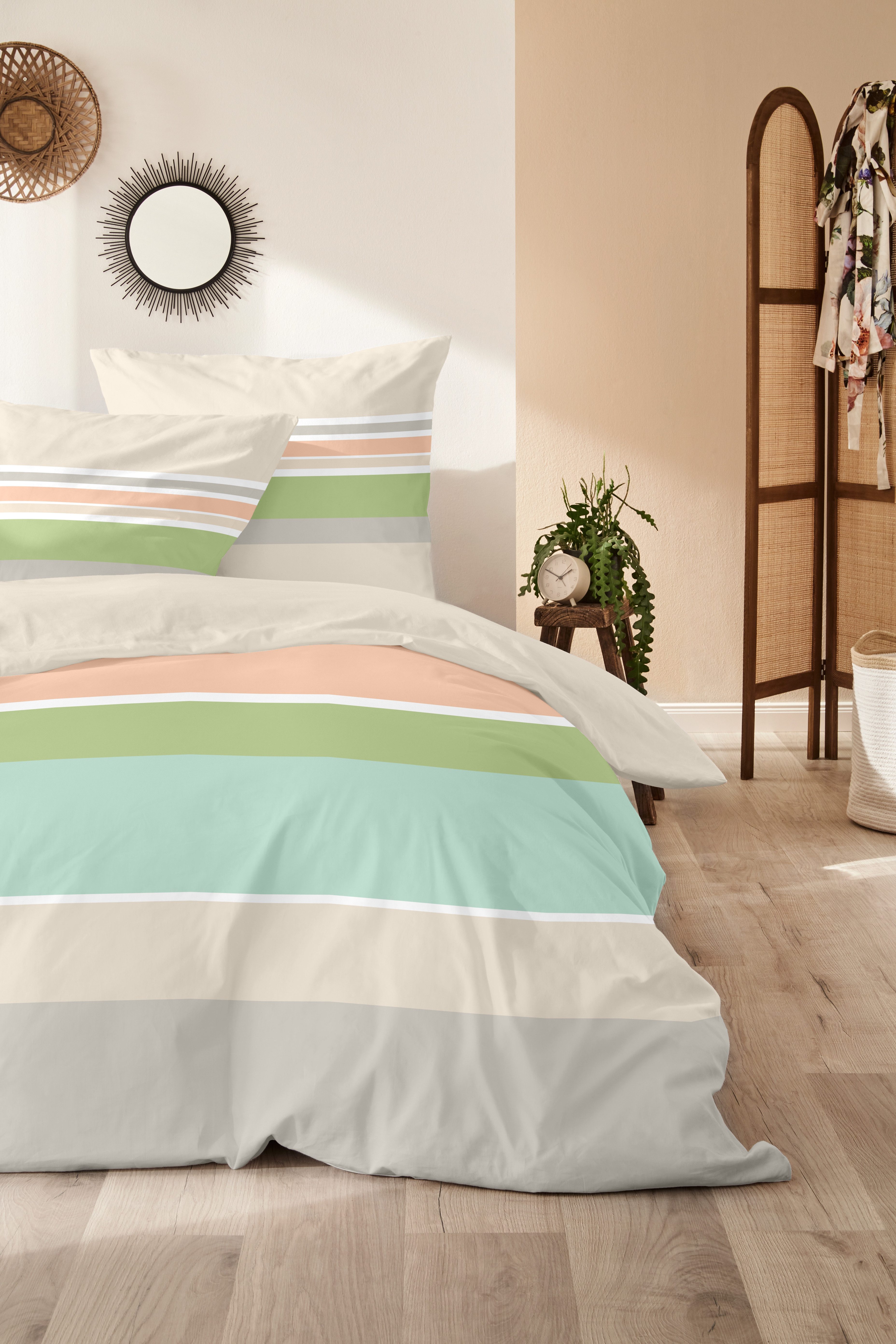 Primera Bettwäsche Mako-Satin-Bettwäsche Line Art, Mako-Satin, 2 teilig, mit Streifen – Bild 4 von 4
