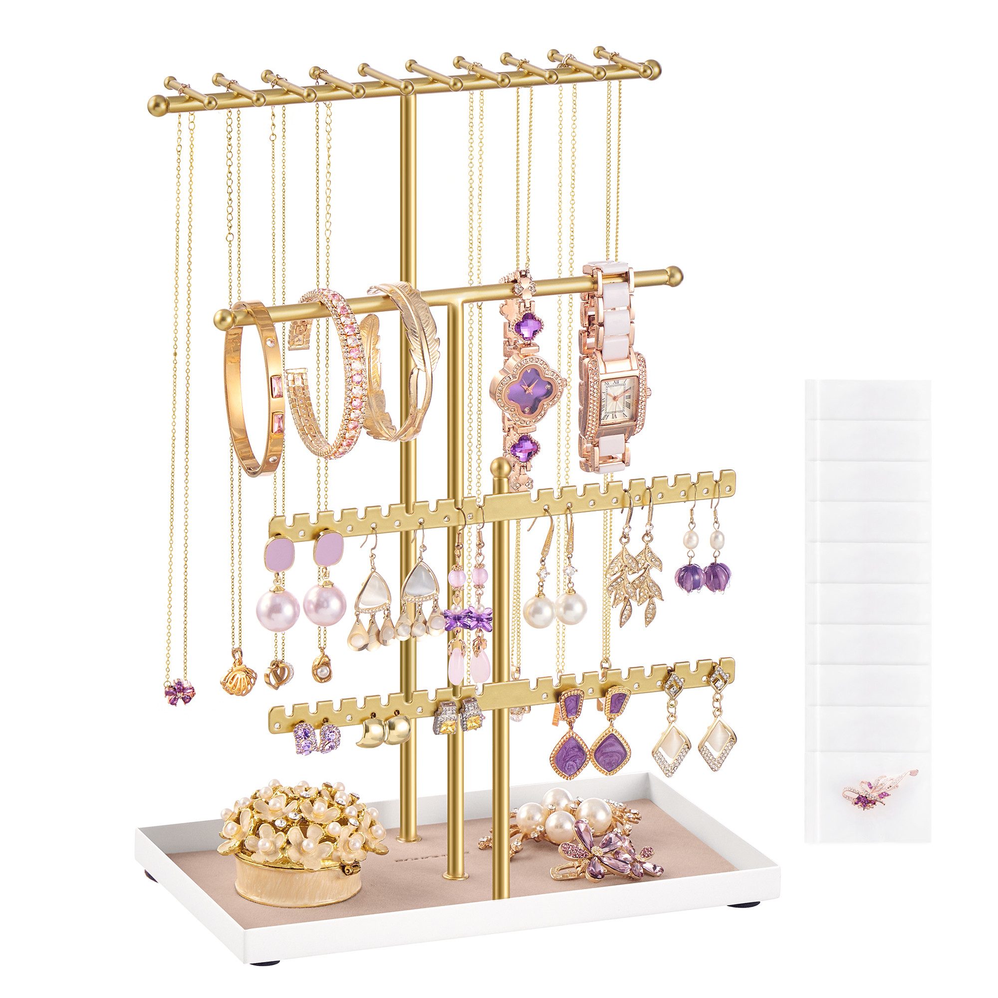 SONGMICS Schmuckständer Schmuckhalter, Metallrahmen, Geschenkidee, Schmucktablett Samt, Schmuckaufbewahrung für Halsketten Armbänder Ohrringe Ohrstecker Ringe