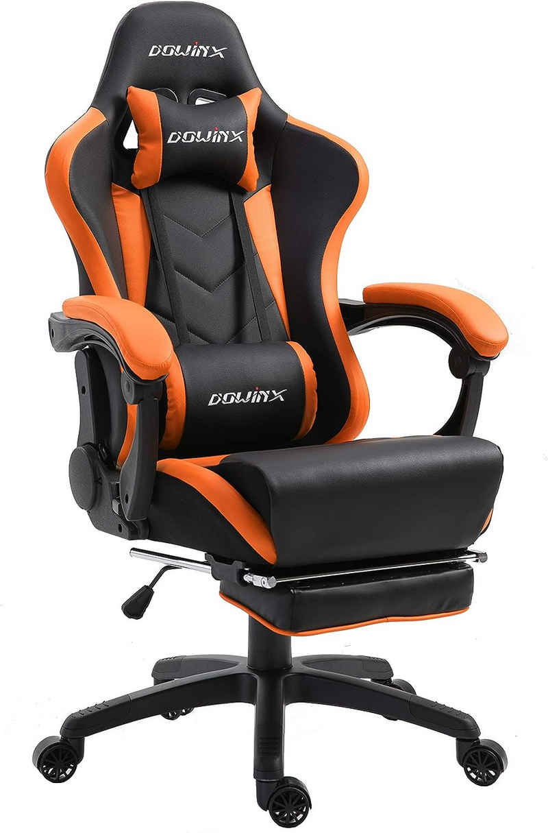 Dowinx Gaming-Stuhl Ergonomisches Design mit Lendenwirbelstütze und Fußstütze, Computer Bürostuhl Rückenlehne verstellbar Drehstuhl, Orange