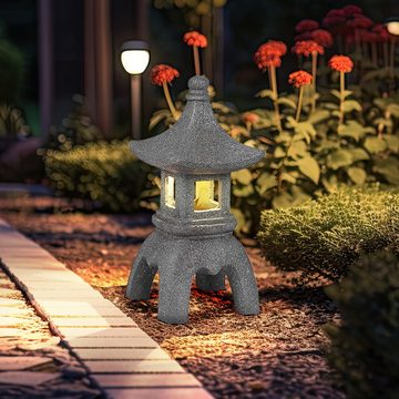 etc-shop Gartenleuchte, LED-Leuchtmittel fest verbaut, Warmweiß, LED Solar Außen Steh Lampe Garten Asia Leuchte Pagode Statue Terrassen