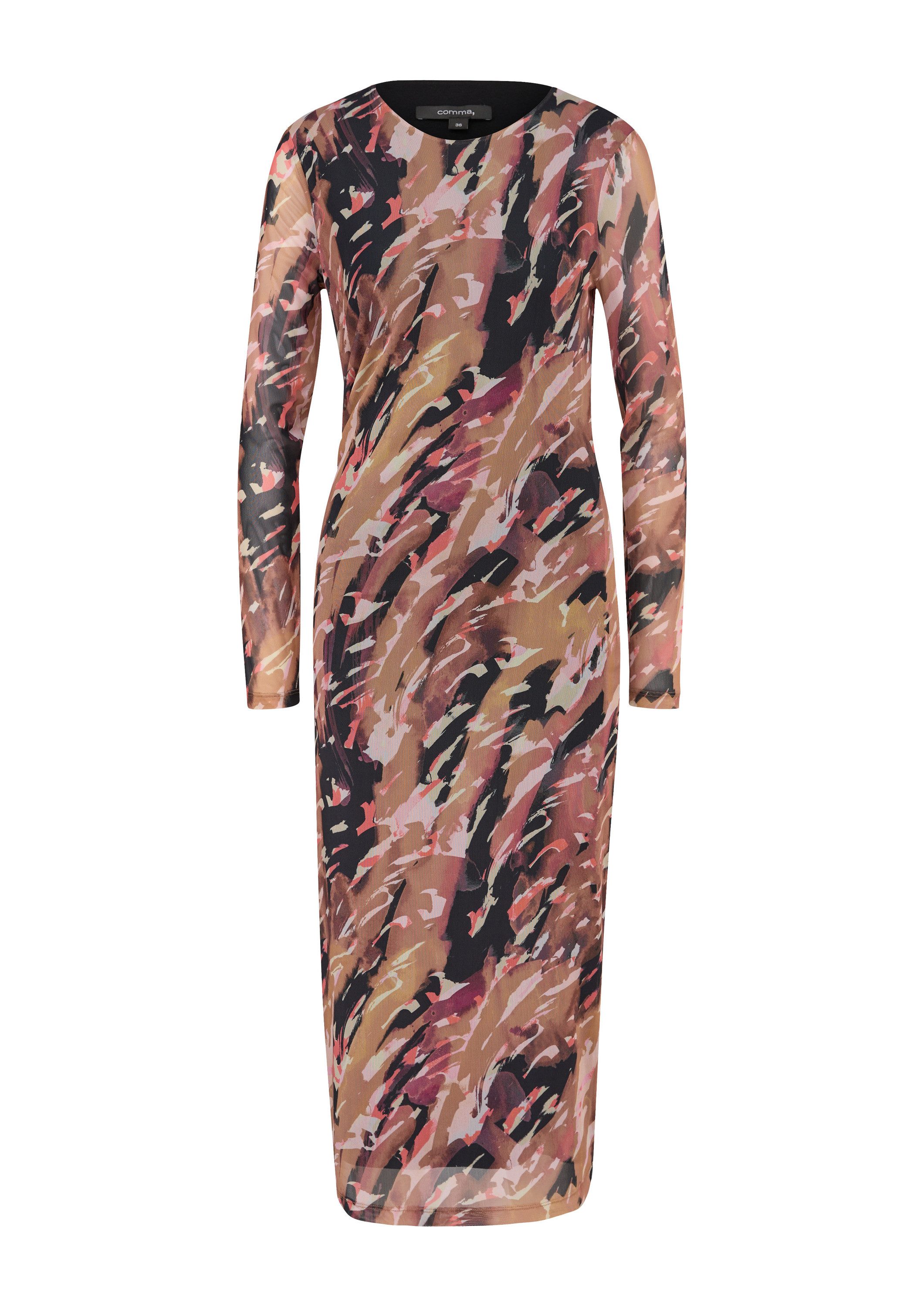 comma Midikleid Kleid Gemustertes Meshkleid mit Raffung günstig online kaufen