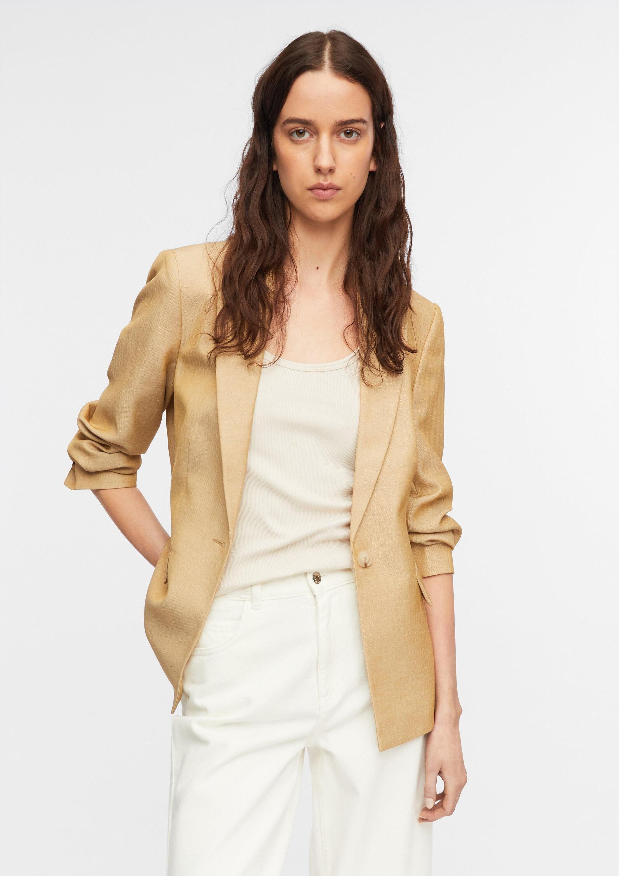 comma Jackenblazer Indoor-Blazer Blazer aus Leinenmix mit gerafftem Ärmel
