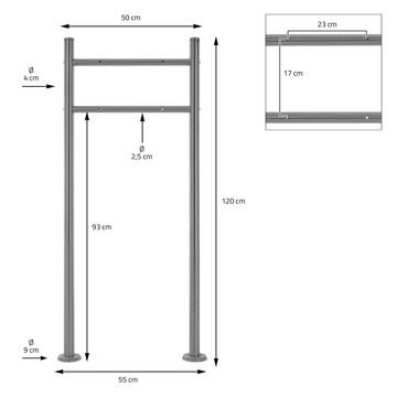 ECD Germany Standbriefkasten Designbriefkasten Briefkastenanlage Briefkastenständer Postkasten, Pfosten Silber 120cm Postkasten Anthrazit 37x10,5x36,5cm Edelstahl