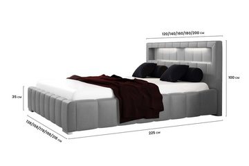 99rooms Polsterbett Jonas (Schlafzimmerbett, Bett), 120/140/160/180/200x200 cm, wahlweise mit Bettkasten, mit Lattenrost