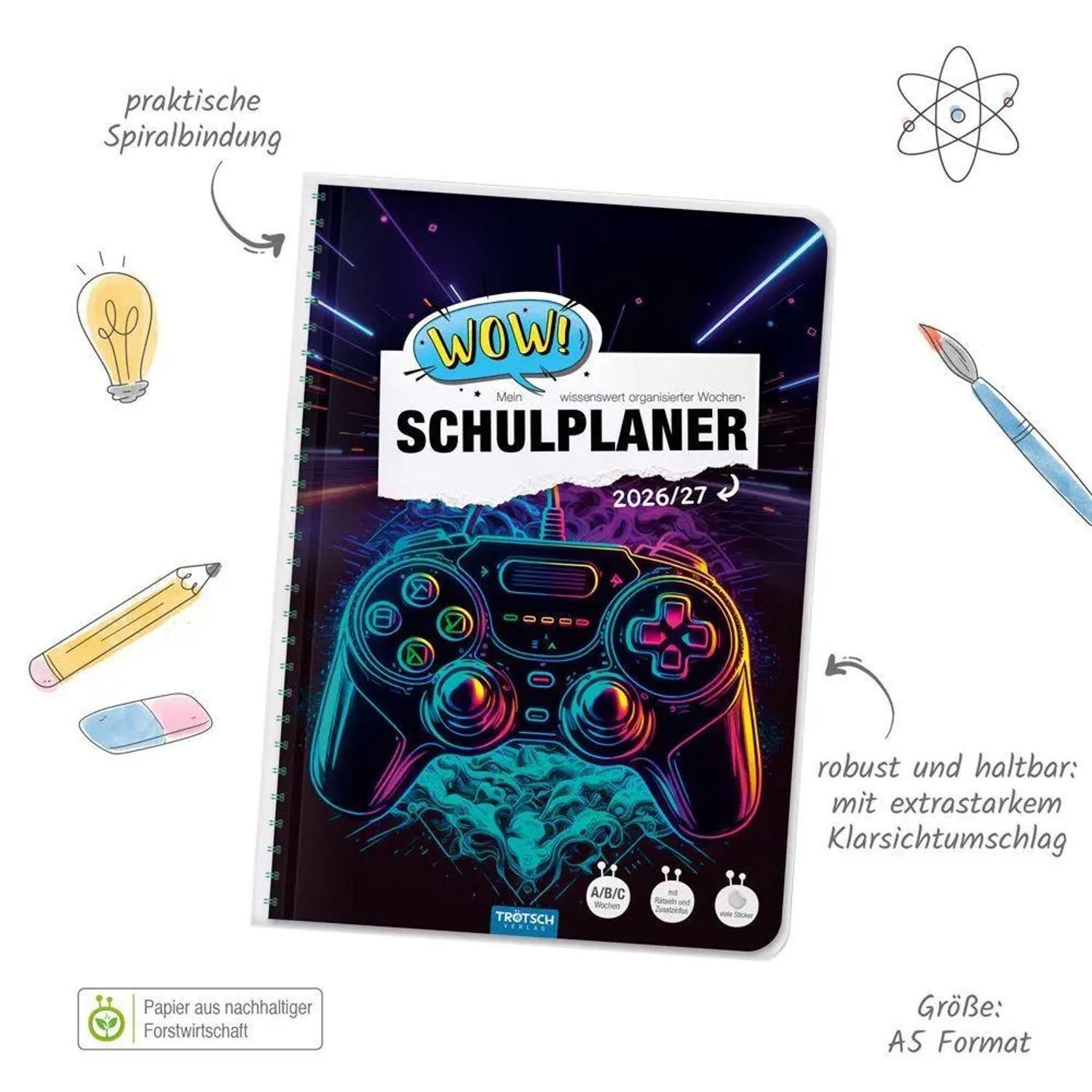 Trötsch Verlag Schülerkalender TRÖTSCH - Schulplaner WOW Gaming 26/27