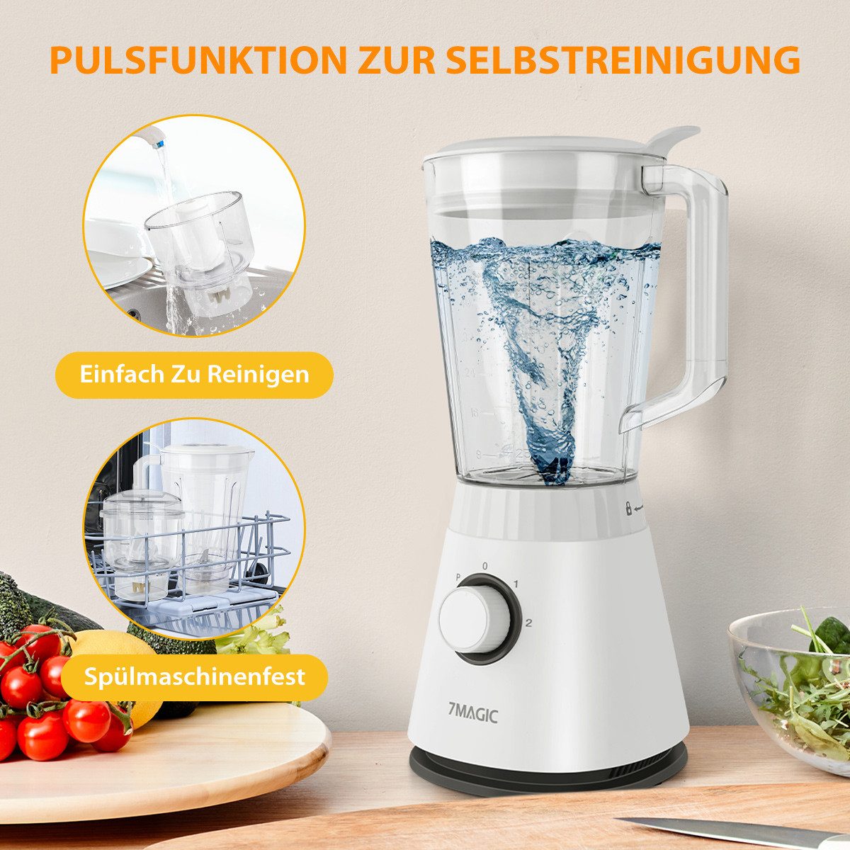 KNKA PRO Standmixer Smoothie Maker, Blender elektrisch, 600 W, 3Gang inkl. Zerkleinerer und Trockenmahlbecher