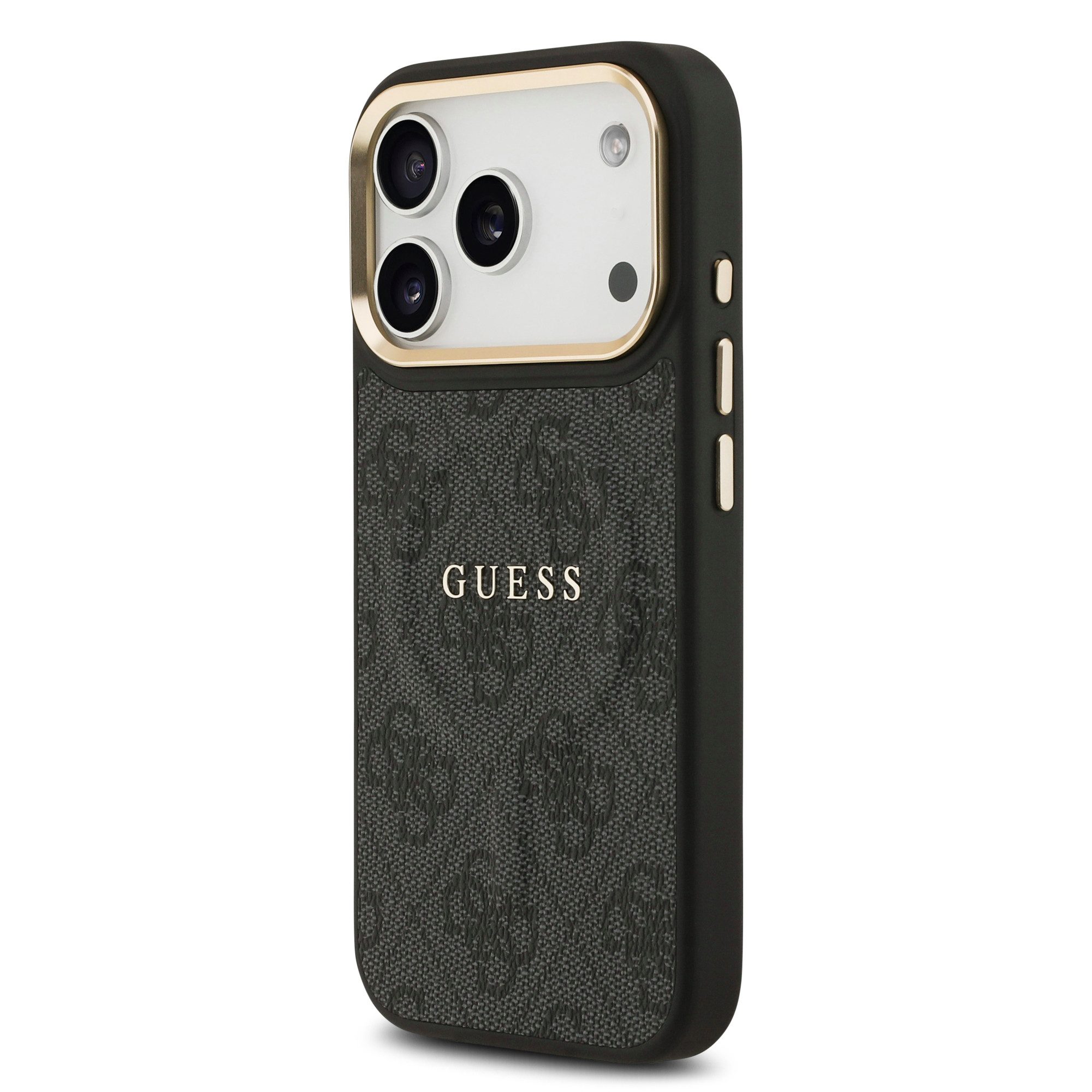 Guess Handyhülle GUESS Case für iPhone 17 Pro Goldrahmen Magsafe Handyhülle Cover Schwa