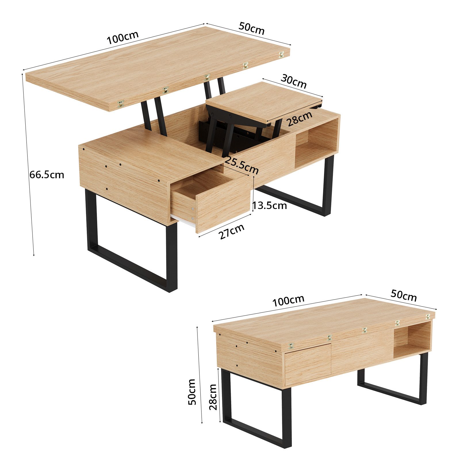 VOWNER Couchtisch 3-in-1-Multifunktions-Wohnzimmertisch, Höhenverstellbar, günstig online kaufen