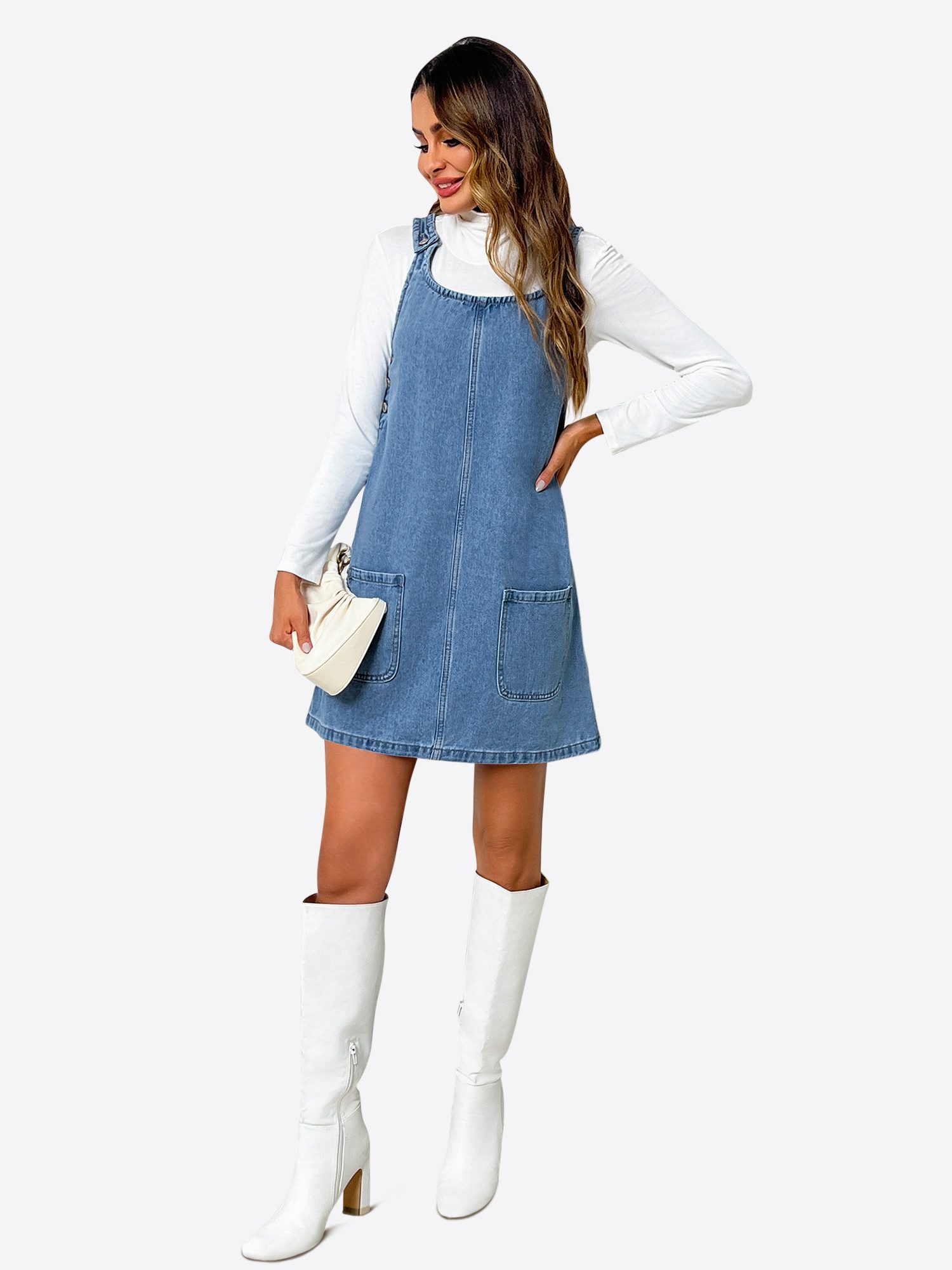 Imily Bela Jeanskleid Ärmellose Kleid mit Rundhals (Packung, 1-tlg., 1per-Pack) mit Eingrifftaschen – Bild 3 von 5
