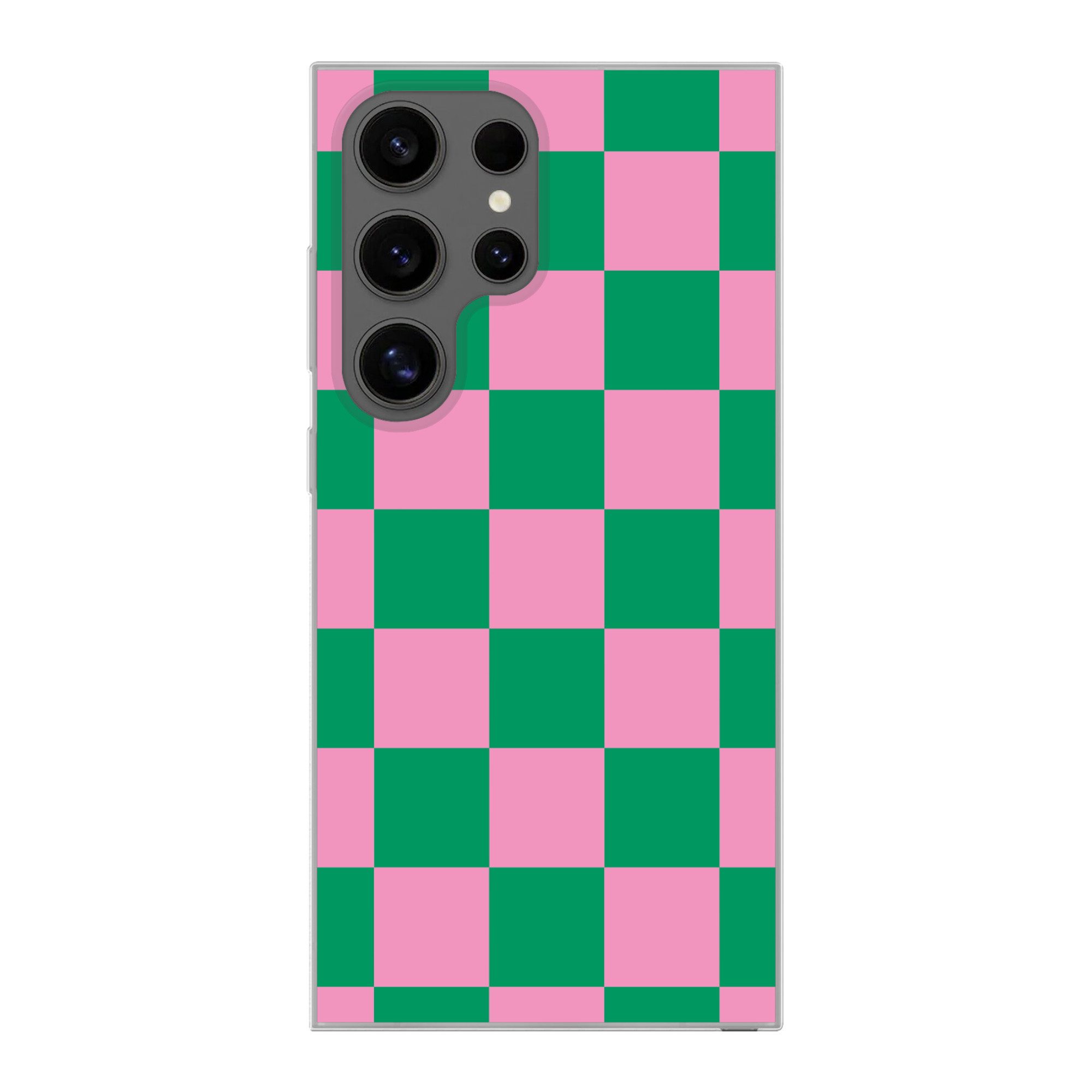 MuchoWow Handyhülle für Samsung Galaxy S24 Ultra Schachbrettmuster - Grün - Rosa - Würfel, Phone Case, Silikon, Schutzhülle Dünn
