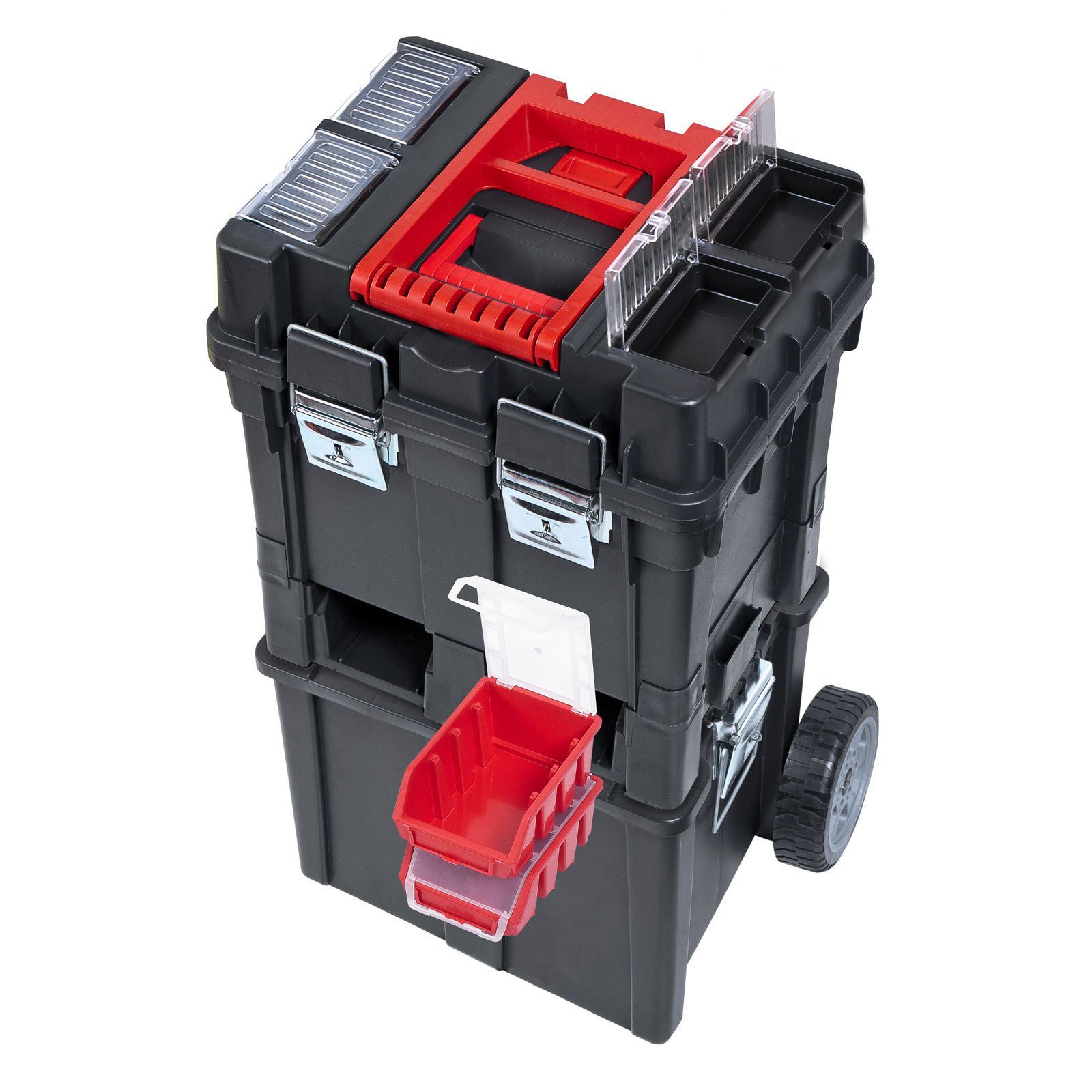 Plus Werkzeugkoffer PROREGAL® Rollen, WerkzeugkofferTrolley auf SchwarzRot HxBxT71,2x49,5x35cm,