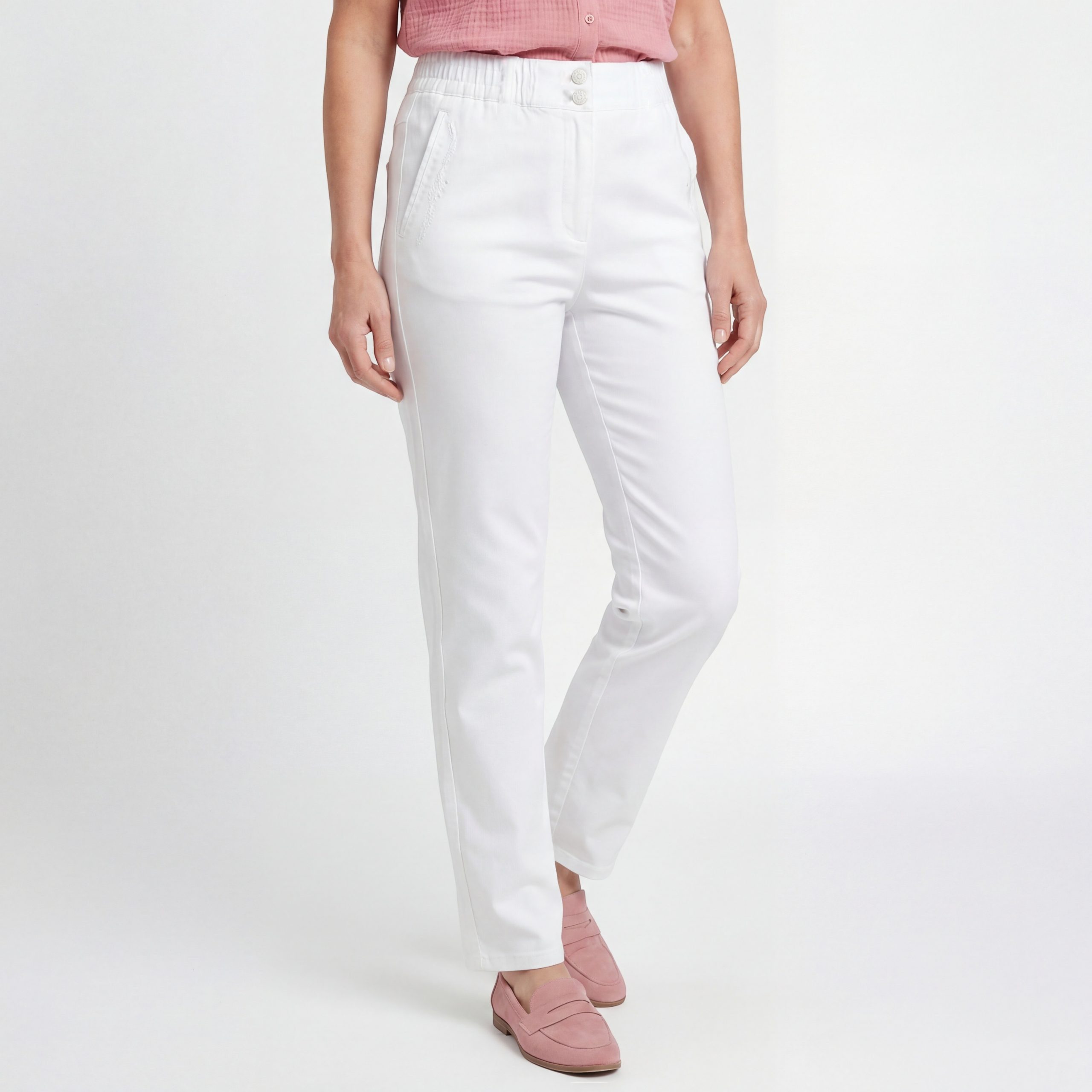 Aurela Damenmode Straight-Jeans Stretch Jeans Damen Schlupfhose Kurzgröße Jeanshose Denim mit Gummizug, Größe 36 bis 54