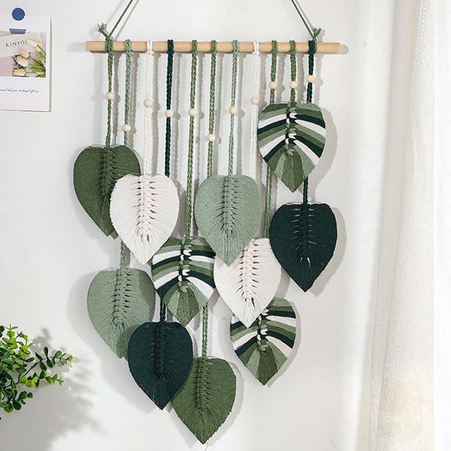 Diwzbyn Hängedekoration Blatt Makramee Wandbehang, Boho Raumdekor