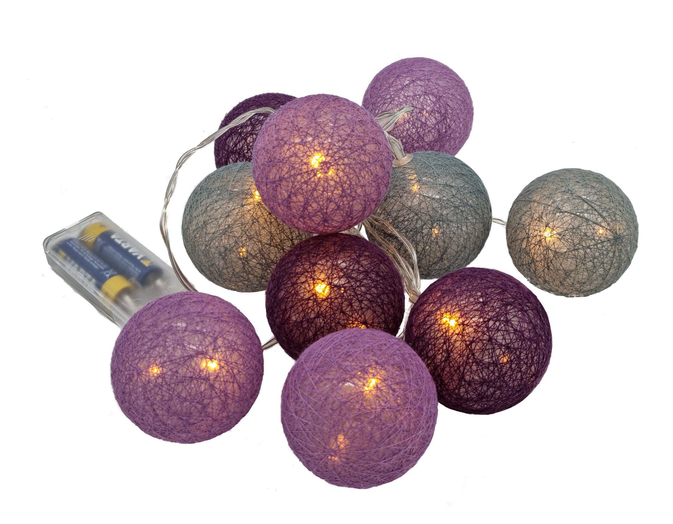 Spetebo Raphia 10 Lichterkette grau lila LED / - LED-Girlande Kugeln