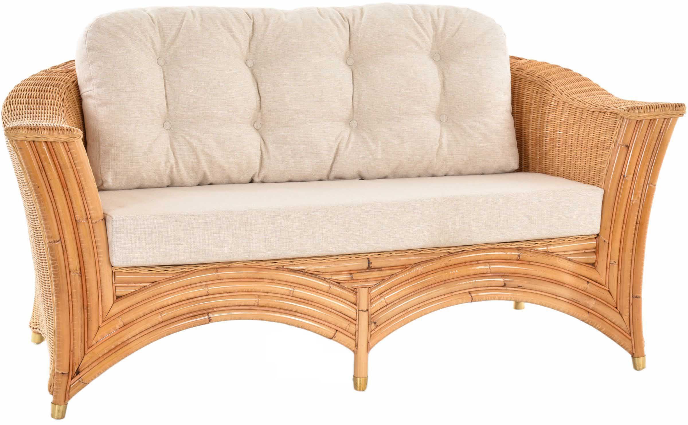 Krines Home Loungesofa S Cohiba / 2 Honig + Kissen S+R Jessy Beige, Rattanmöbel Zweisitzer
