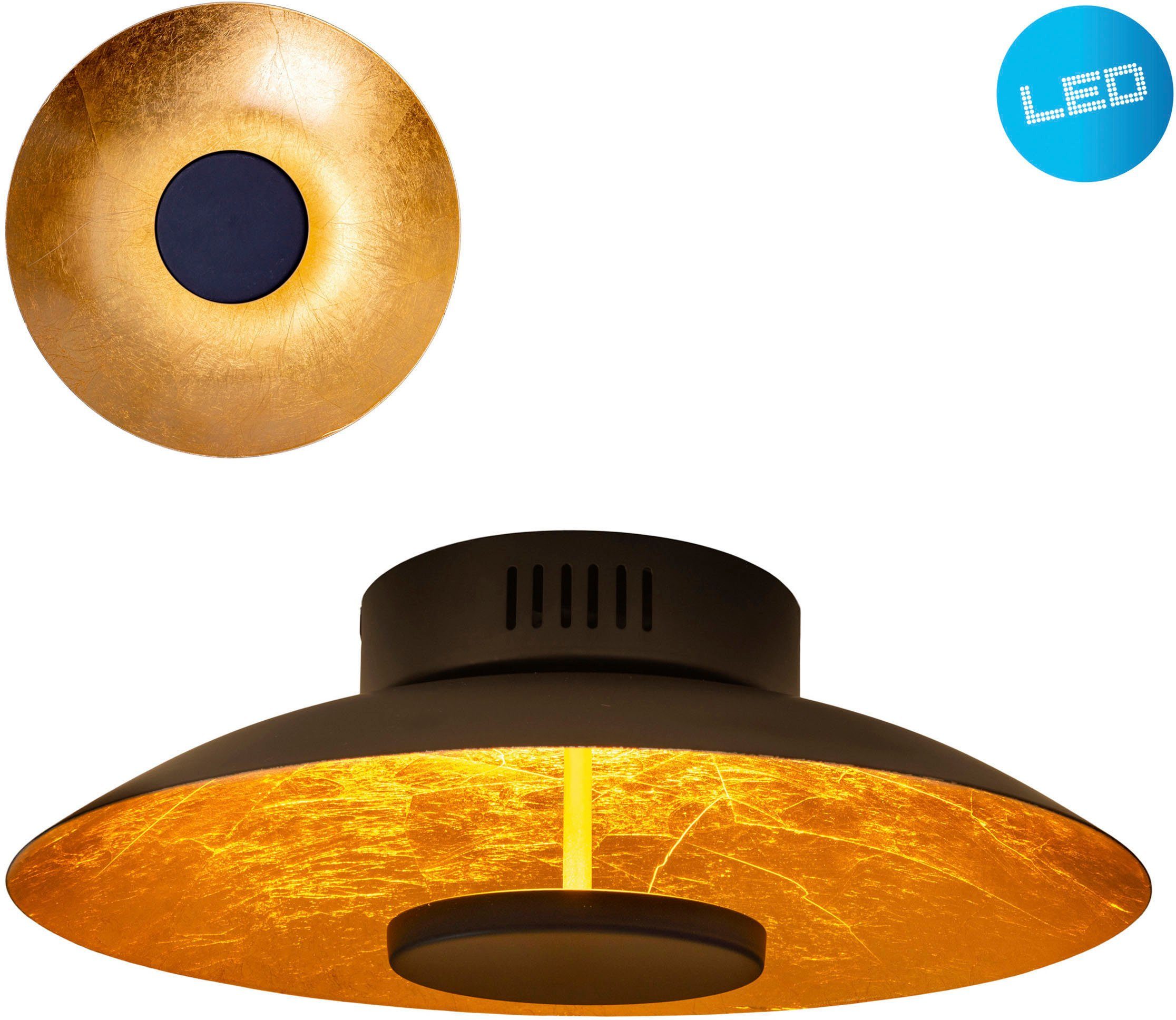 näve LED Deckenleuchte Firenze, integriert, 40cm warmweiß, D: fest Warmweiß, rund, LED 36x LED schwarz/gold, dimmbar, nicht