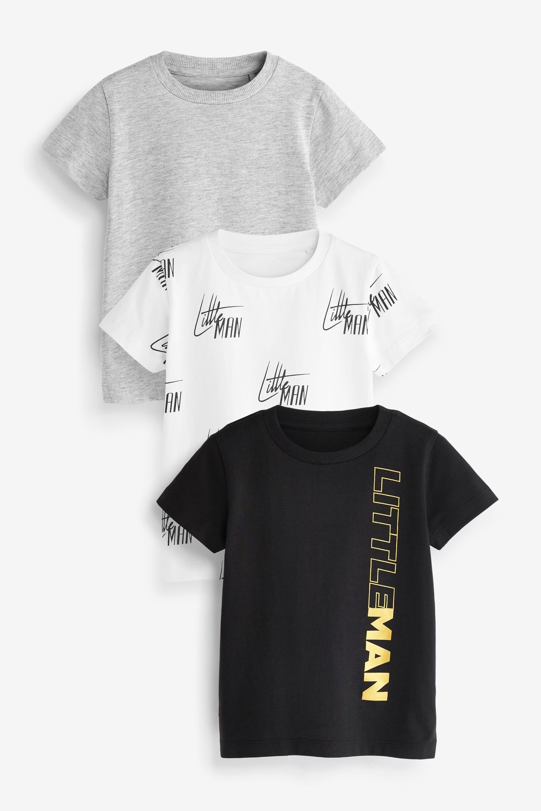 Next T-Shirt Kurzärmelige T-Shirts mit Figurenmotiv, 3er-Pack (3-tlg) Black/White Slogan