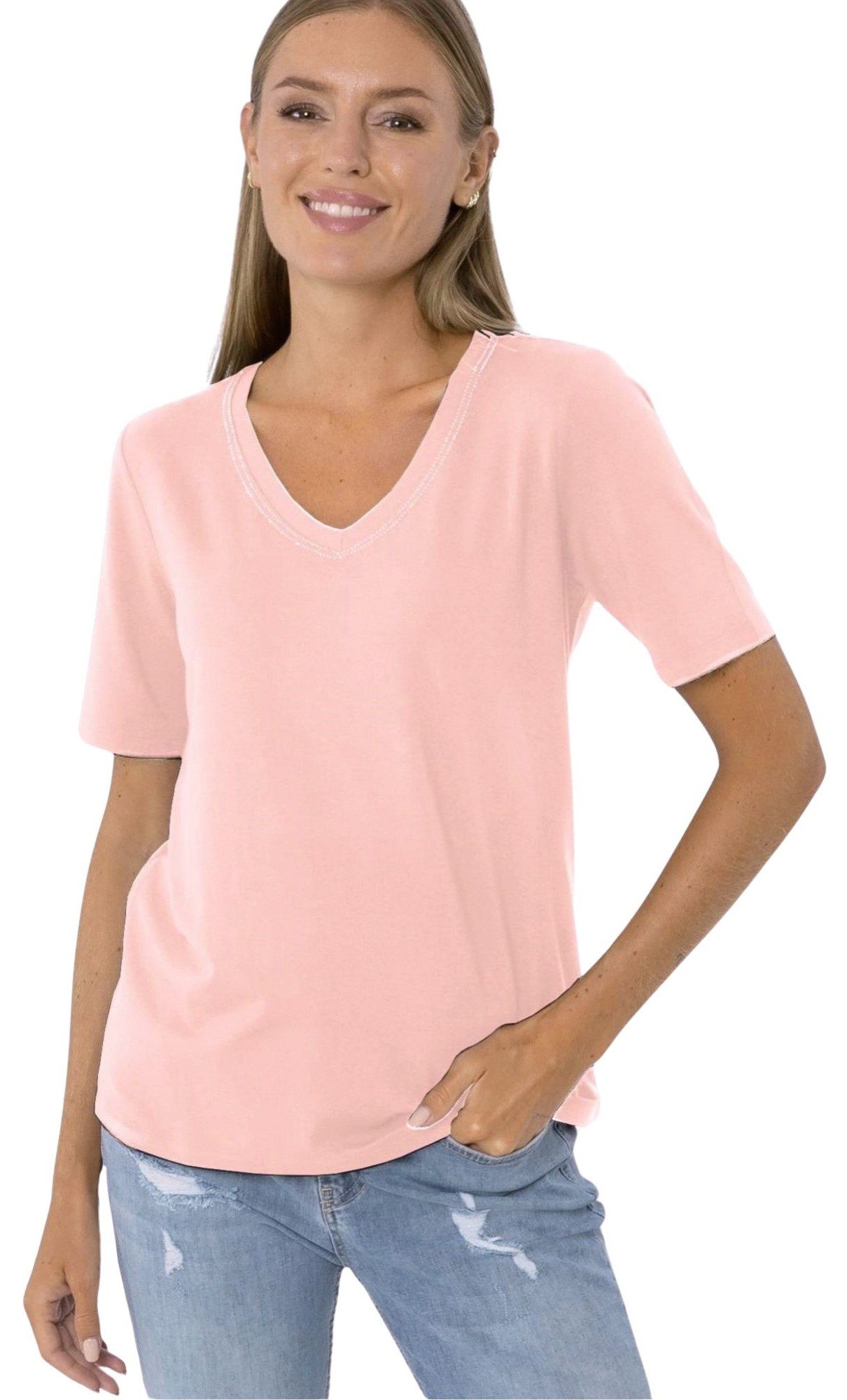 Estefania for woman Kurzarmshirt 194-1261, Basic Shirt mit V-Ausschnitt und günstig online kaufen