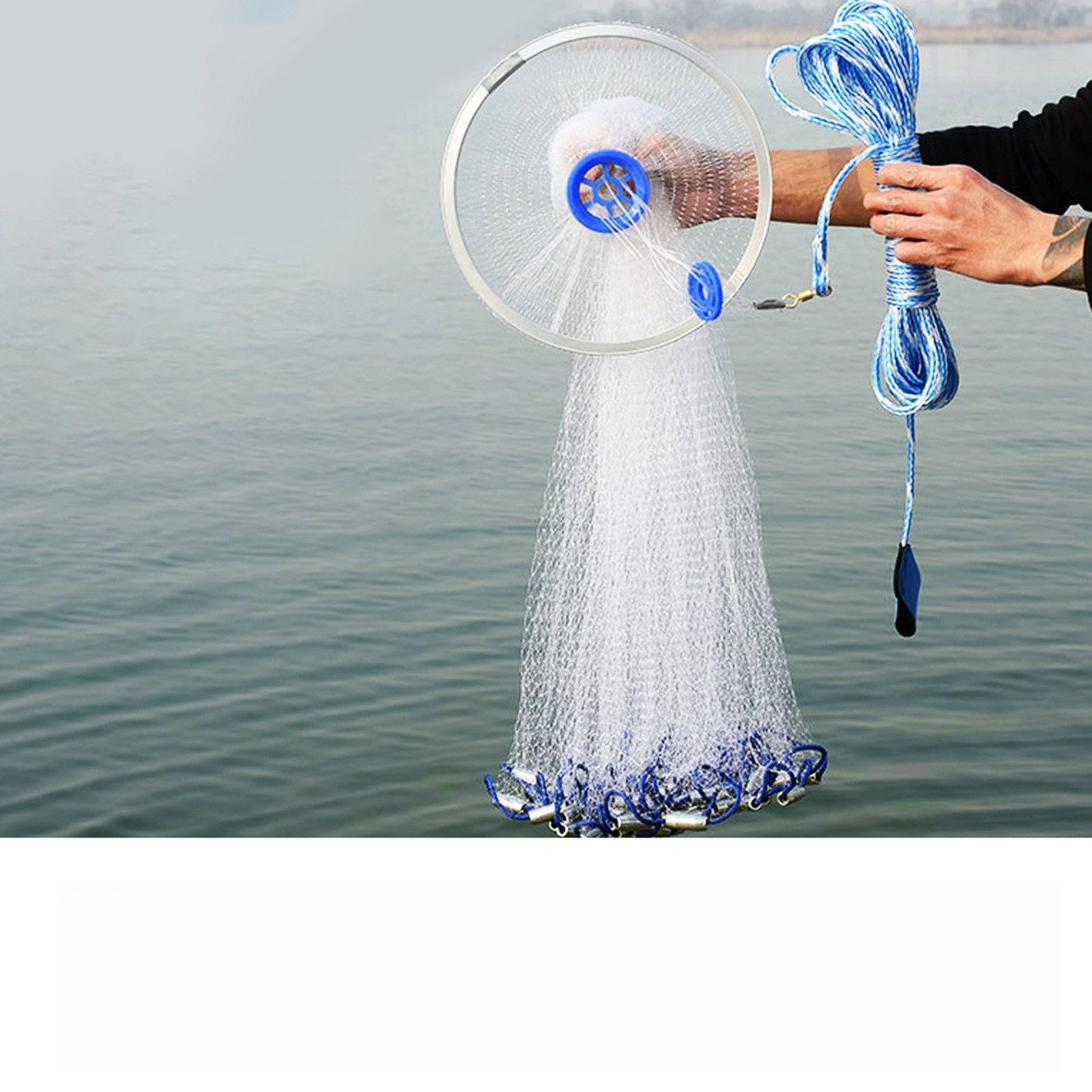 Thumbnail - cocosity Kescher Handwurf-Fischernetz aus Nylon, 2,4 m, Nylon-Monofilament, Nylon, Monofilament, Handwurf, Fischernetz, ...