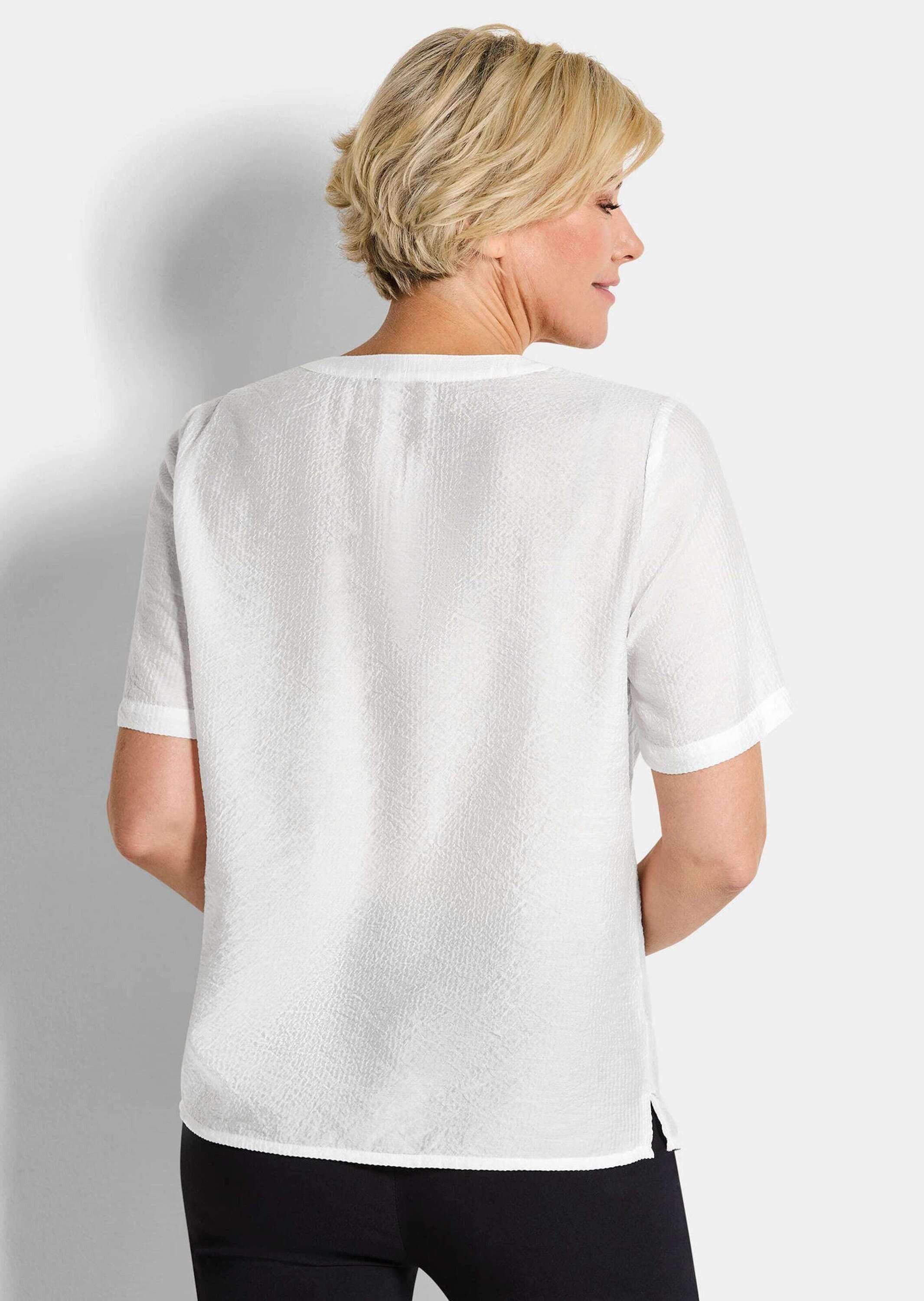 GOLDNER Schlupfbluse Blusenshirt mit feiner Streifenstruktur Schlupfbluse mit V-Ausschnitt und Halbarm