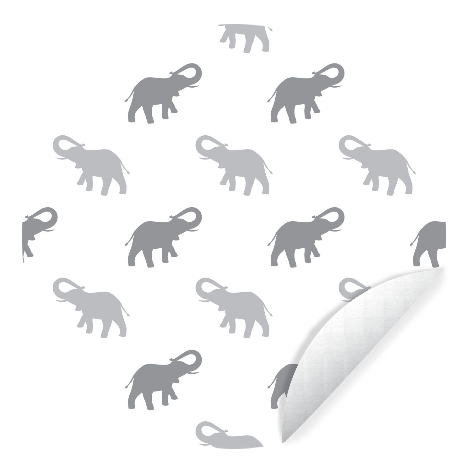 MuchoWow Wandsticker Elefant - Muster - Weiß (1 St), Tapetenkreis für Kinderzimmer, Tapetenaufkleber, Rund, Wohnzimmer