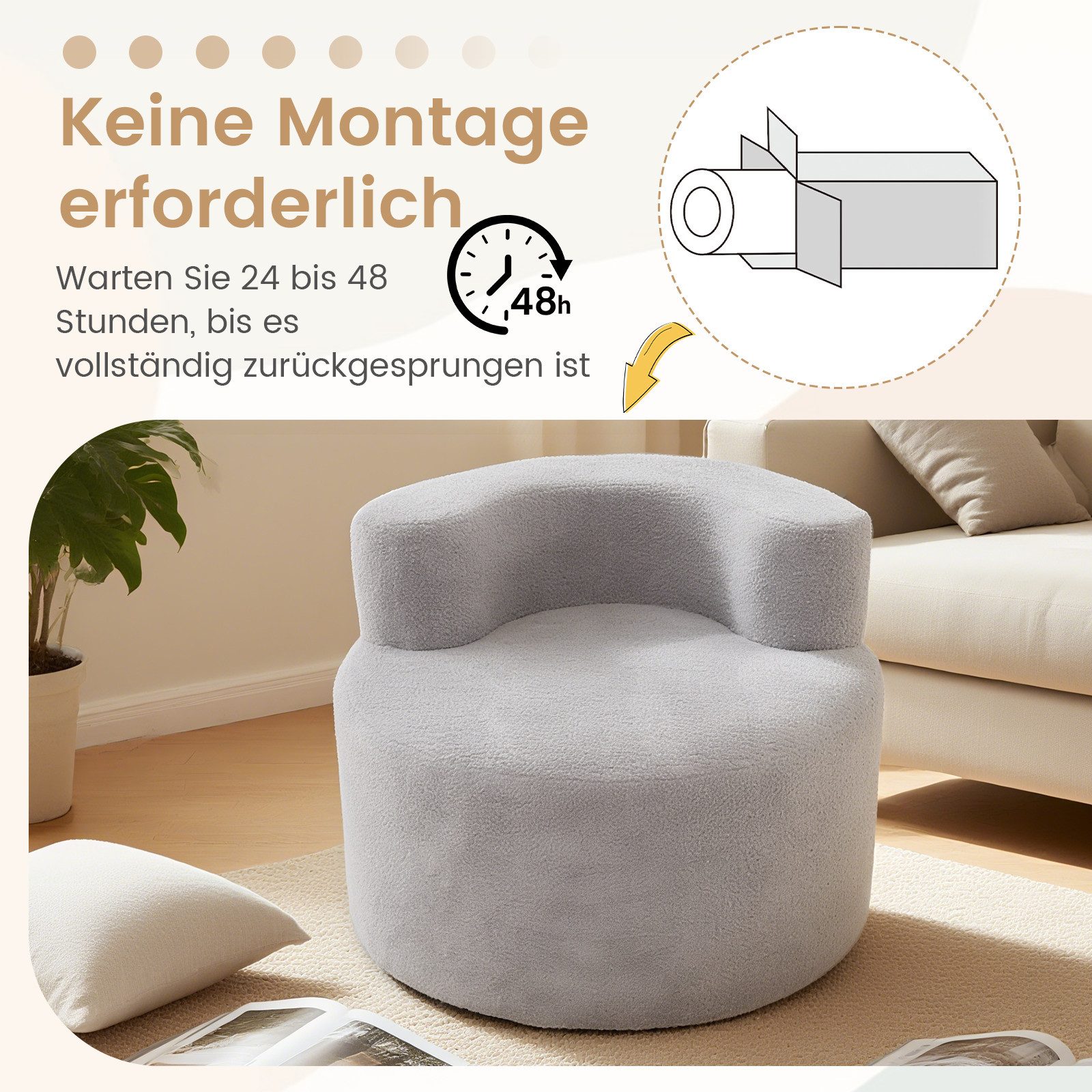 COSTWAY Relaxsessel, Polstersofa rund, mit Rückenlehne 200 kg