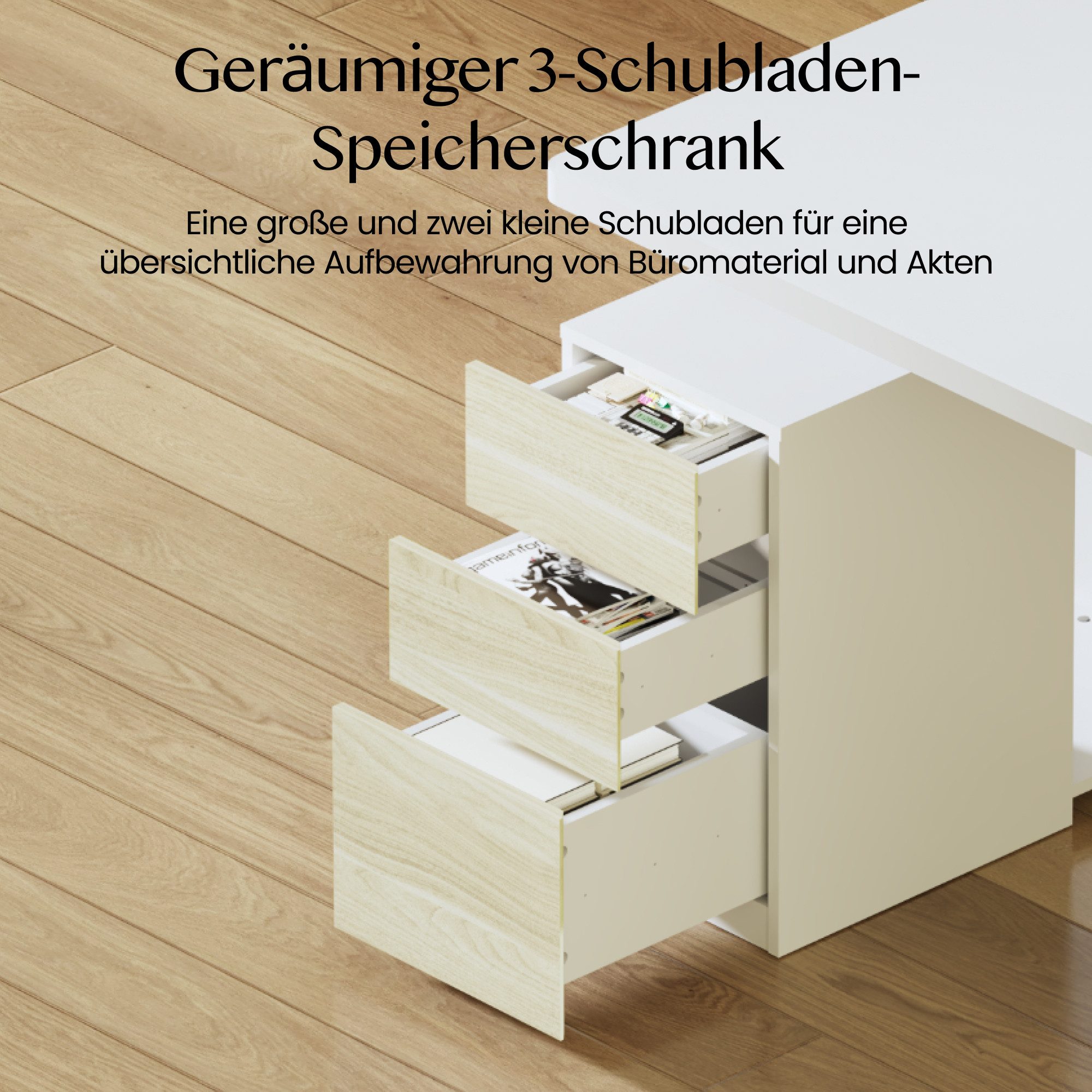 FLEXISPOT Schreibtisch Elektrischer Höhenverstellbarer Schreibtisch mit Bein-Schrank Set (2 Motoren,höhenverstellbar 70–119 cm,4 Speicherhöhen, 25 mm Tischplatt – Bild 4 von 5