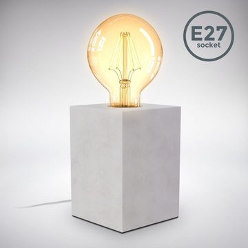 B.K.Licht Tischleuchte Tischlampe Beton Eckig E27 Grau 9x9x13cm - BKL1479, ohne Leuchtmittel, 40W Kabelschalter Nachttischlampe Schreibtischlampe