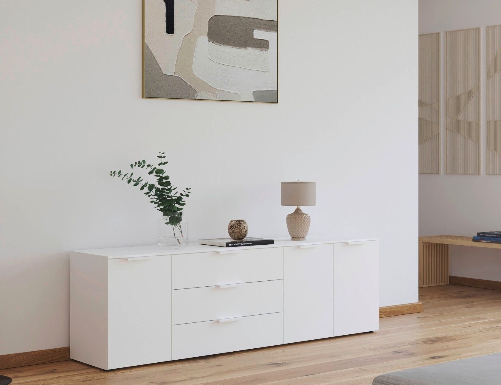 rauch Schubkastenkommode Kommode Türkommode Sideboard Kombikommode FLIPP (Breite 200 cm mit 2 Einlegeböden), 3-türig mit 3 Schubladen und Soft-Close-Funktion