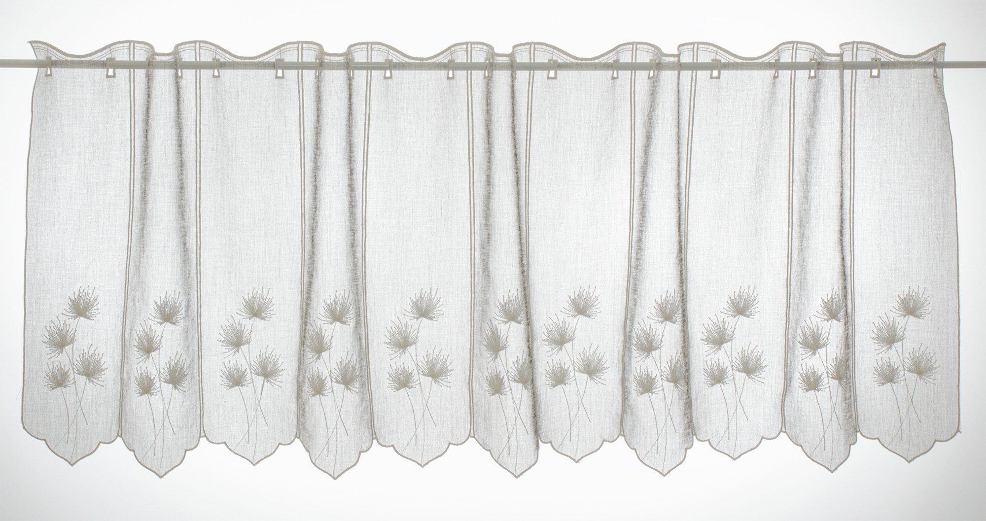 Gardinen Kranzusch Scheibengardine grau meliert mit Blumenstickerei (1 St), Stangendurchzug, transparent, Stablöcher,transparent,verschiedene Höhen, Breiten