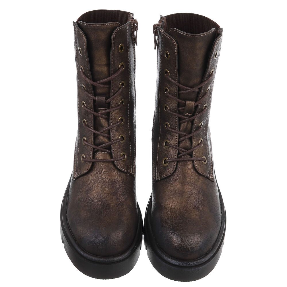 Ital-Design Moderne Schnürstiefel mit Absatz für Damen im Alltag Schnürstiefelette (90726883) Blockabsatz Stiefeletten in Camel – Bild 4 von 5