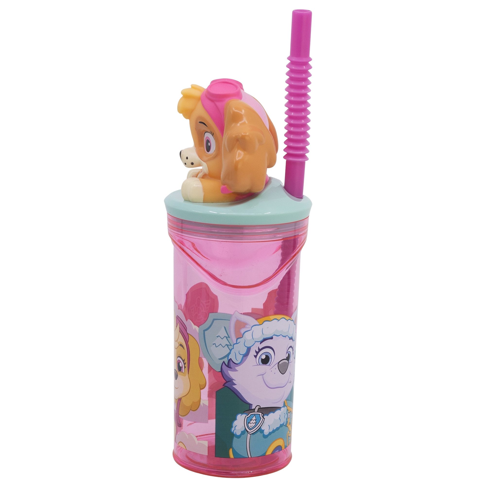 PAW PATROL Becher Paw Patrol Skye 3D Deckel Kinder Trinkbecher integriertem Halm 360ml