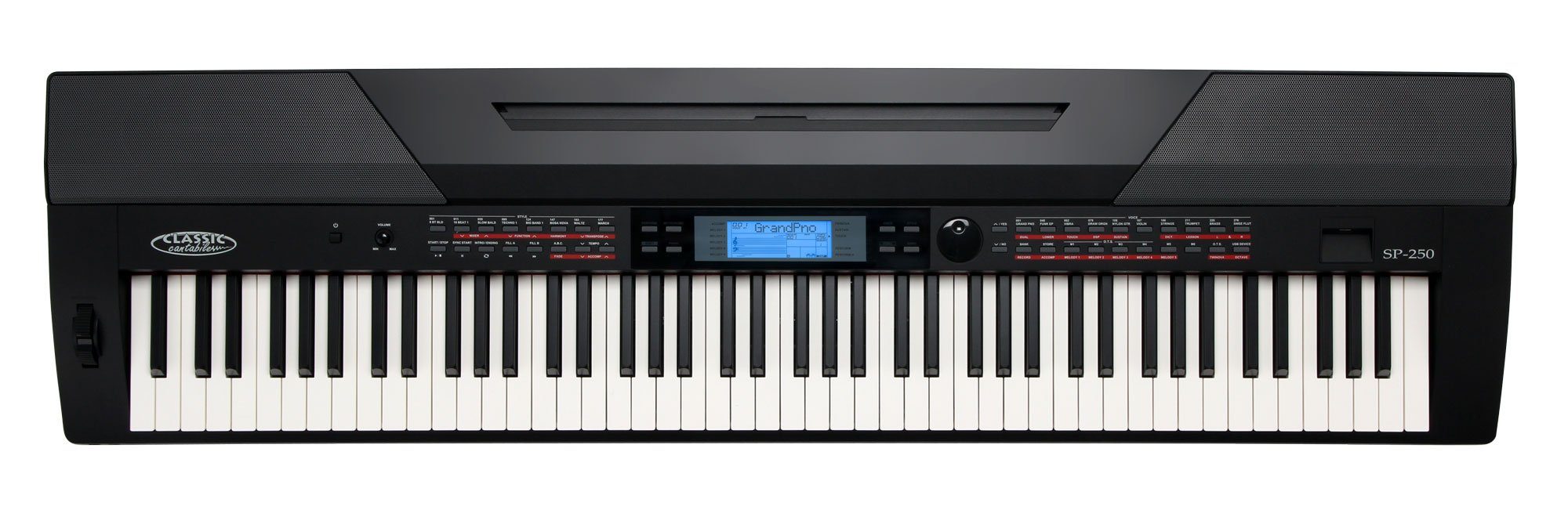 Classic Cantabile Stage-Piano SP-250 Stagepiano - 88 echte Hammertasten mit Anschlagdynamik (Stage-Set, inkl. Ständer, Kopfhörer & Pedal), Klaviatur mit Splitfunktion, Lernmodus, USB-MIDI (In/Out)