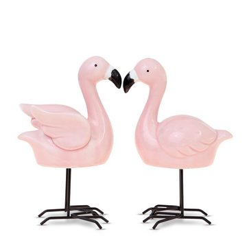 Flanacom Tierfigur Flamingo Dekofiguren Set Rosa 16 x 10 cm Deko (2 St), Wohnzimmer Gartendeko für draußen Geschenk für Frauen