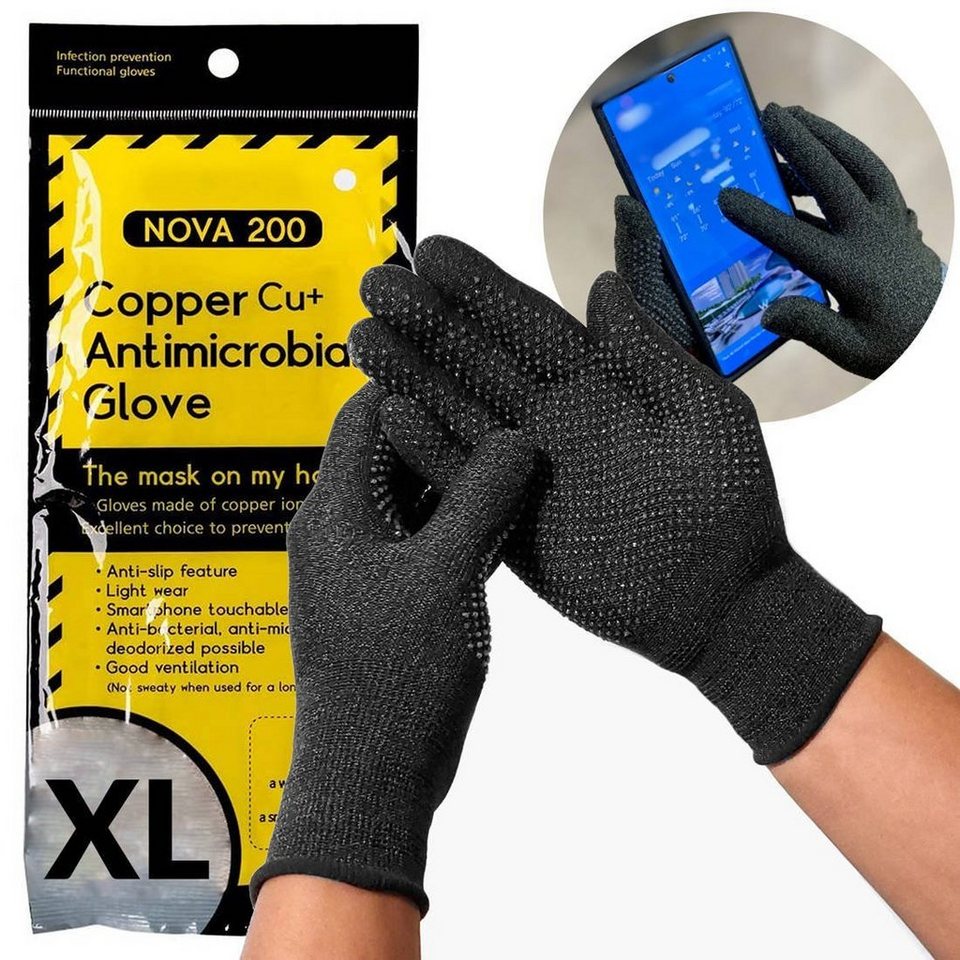 cofi1453 Multisporthandschuhe Antibakterielle Handschuhe NOVA Handschuhe  200 Anti-Rutsch Kupferfaser Touchscreen möglich Training Sport Freizeit  Größe
