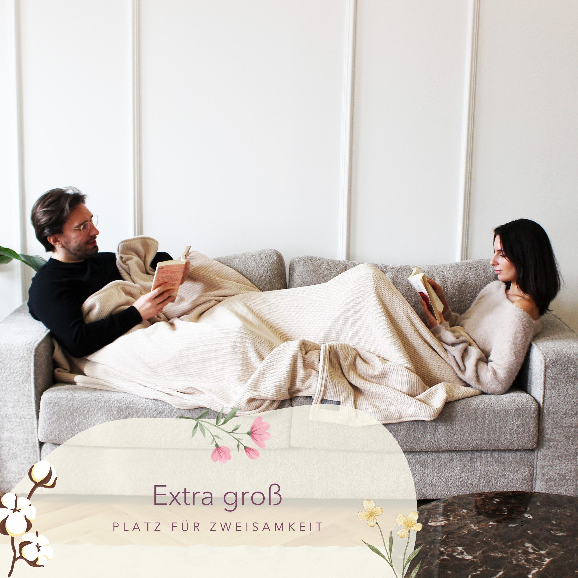 Wohndecke Premium Kuscheldecke mit Baumwollstrick, blanketino, extra voluminös – Bild 3 von 5
