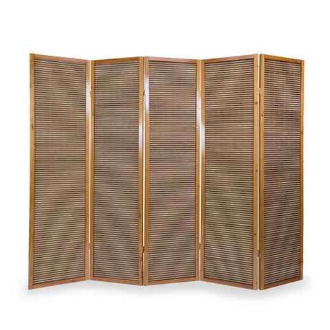 Homestyle4u Paravent 5fach Holz Raumteiler Bambus braun, 5-teilig
