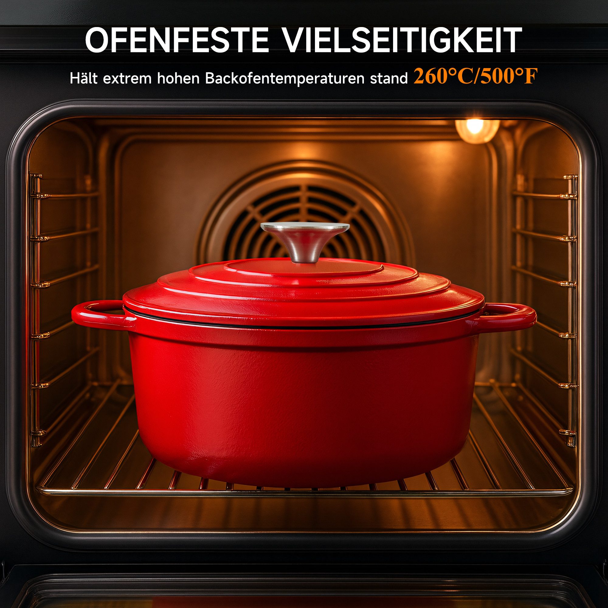 Zedelmaier Bräter Gusseisen Topf 22/24/26cm Incl. Silikon Topflappen Topfuntersetzer, (Set, 1 Pot mit 1 lid, 2 Ofenhandschuhe, 1 Topfuntersetzer), Backofengeeig – Bild 4 von 5