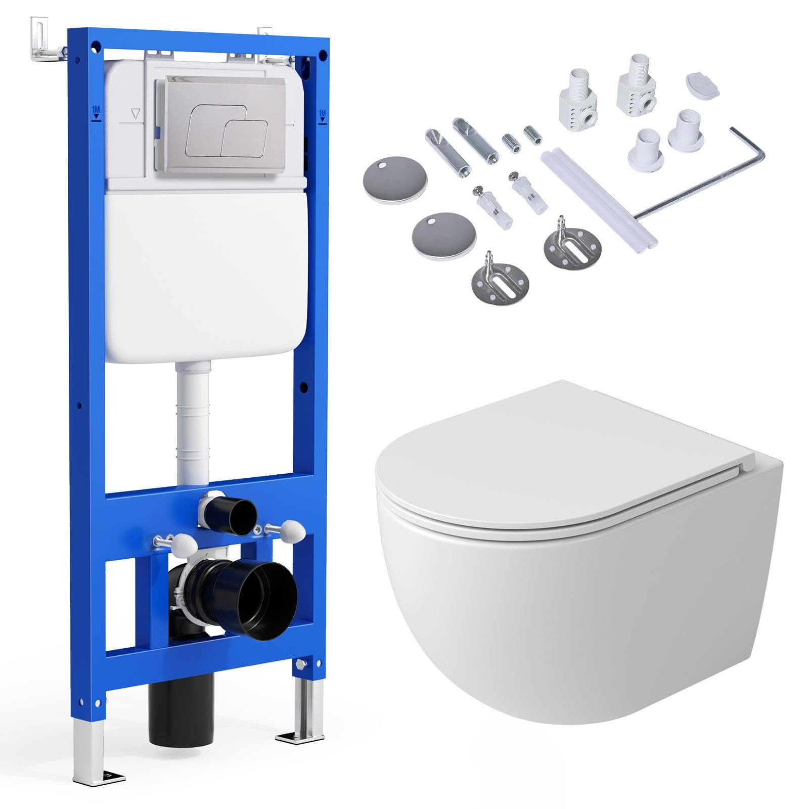 Rainsworth WC-Komplettset Vorwandelement WC mit Unterputz Spülkasten, wandhängend, WC-Sitz mit Absenkautomatik, Toilette spulrandlos