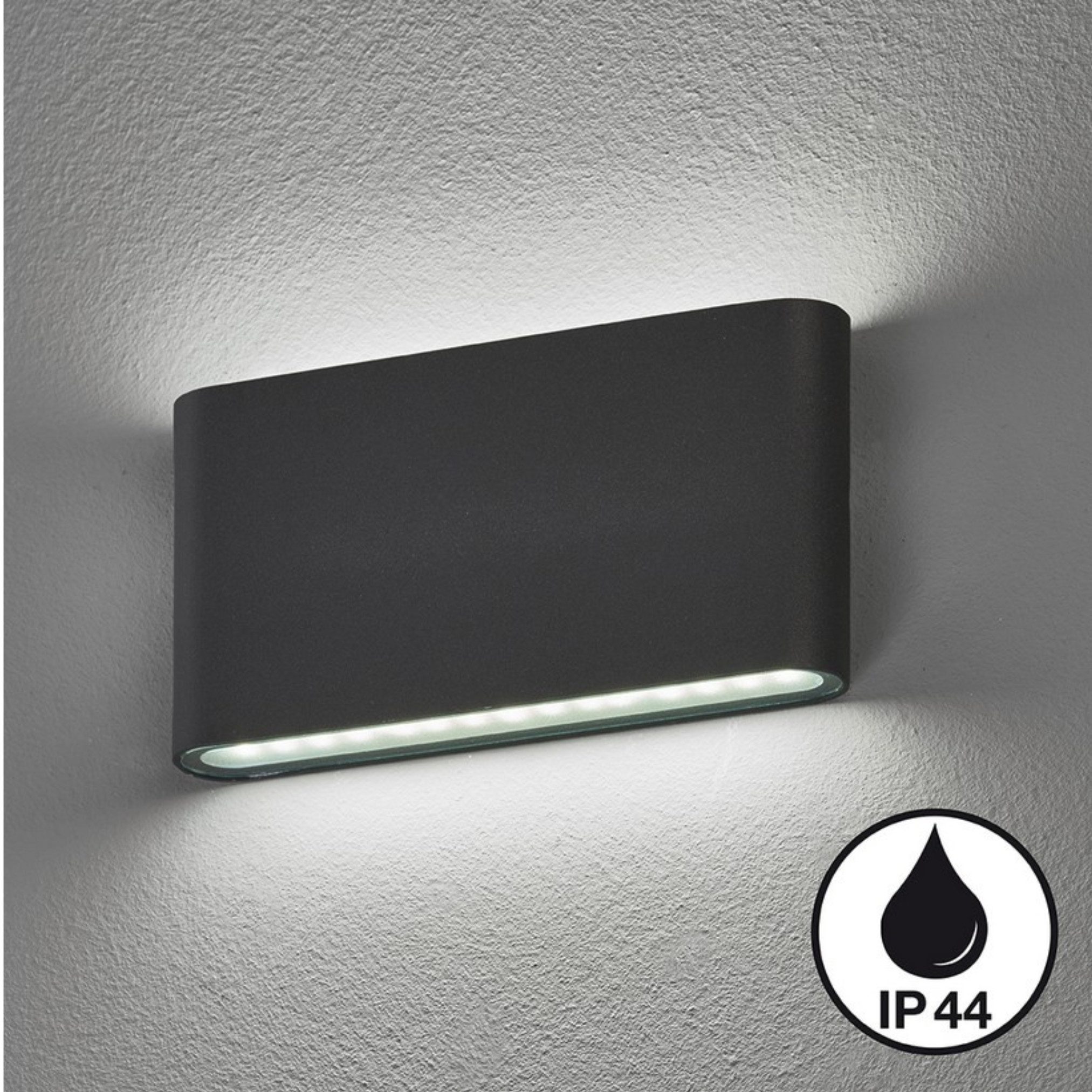 Lichthandel Hoch LED Außen-Wandleuchte 2er Set Wandleuchte Innen & Außen LED Scone sandschwarz IP44 Up Down, LED fest integriert, 3000K, Up-&-Down-Lichteffekt F – Bild 3 von 5
