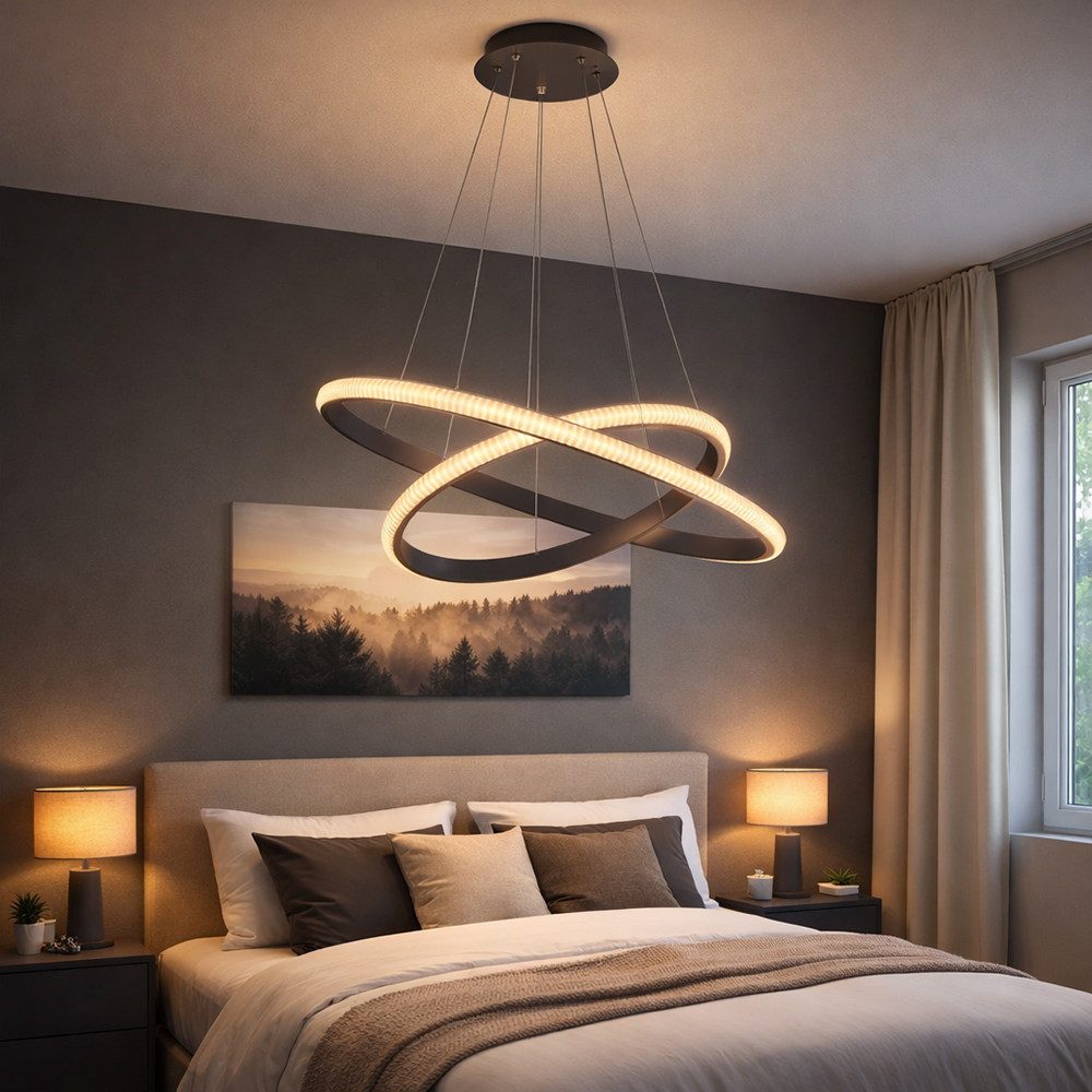 JUST LIGHT Hängeleuchte, LED-Leuchtmittel fest verbaut, Warmweiß, LED Hängelampe Dimmer Memory Kristall Ring Pendelleuchte Alu schwarz