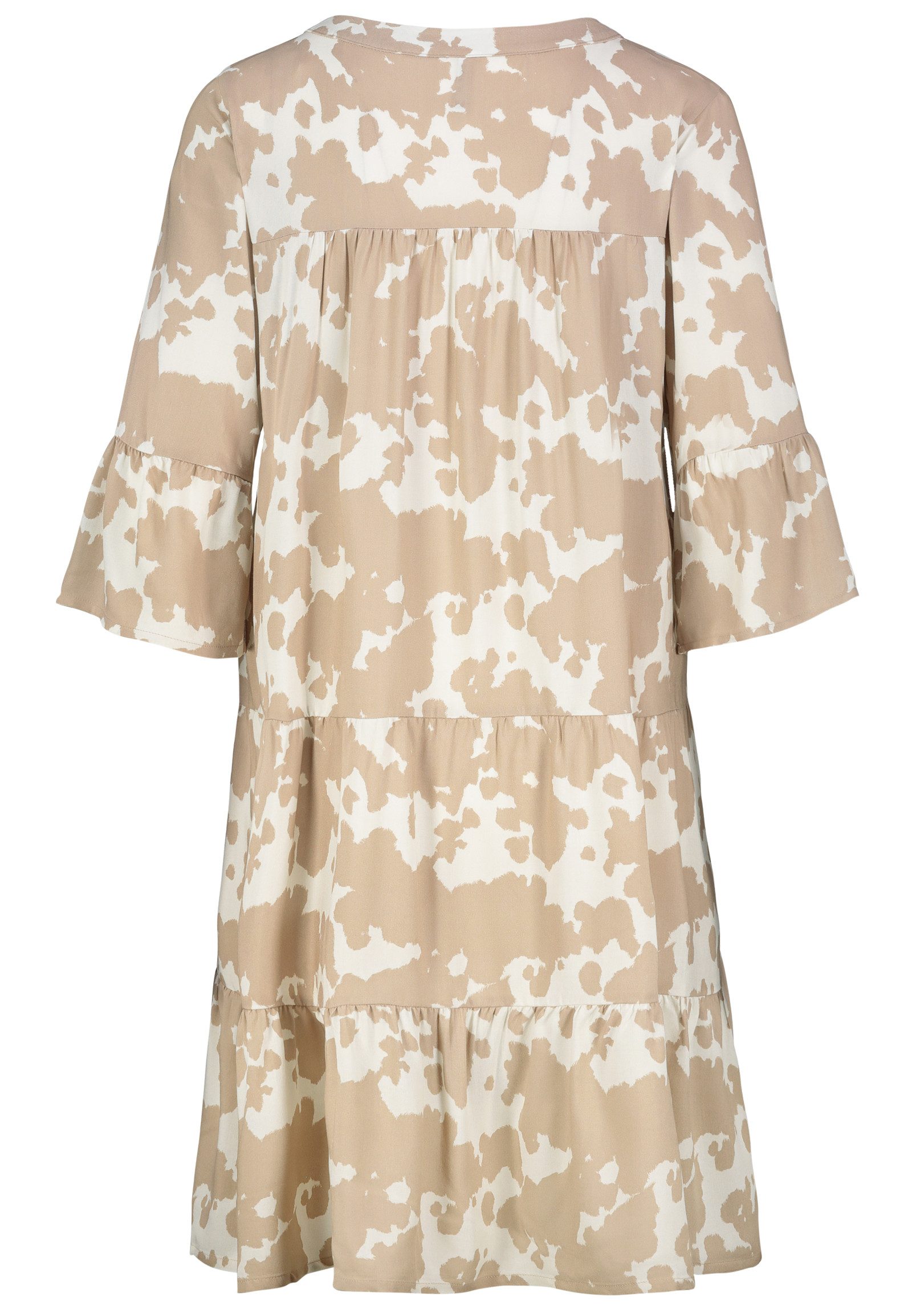 SUBLEVEL Shirtkleid Tropisches Muster, V-Ausschnitt, Rüschenärmel (knielang günstig online kaufen