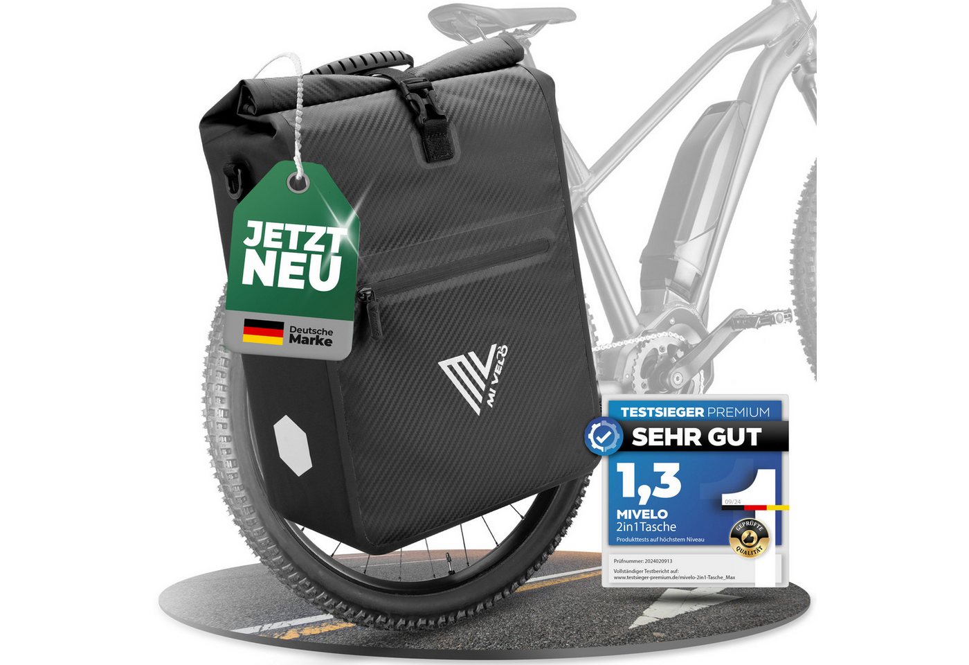 MIVELO Fahrradtasche 2in1 Gepäckträgertasche für Fahrrad wasserdicht, 25 Liter Volumen