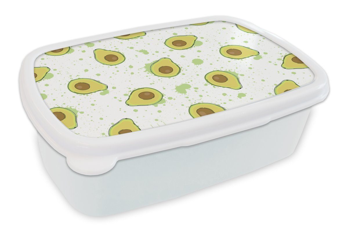 MuchoWow Lunchbox Avocado - Muster - Grün, Kunststoff, (2-tlg), Brotbox für Kinder und Erwachsene, Brotdose, für Jungs und Mädchen weiß