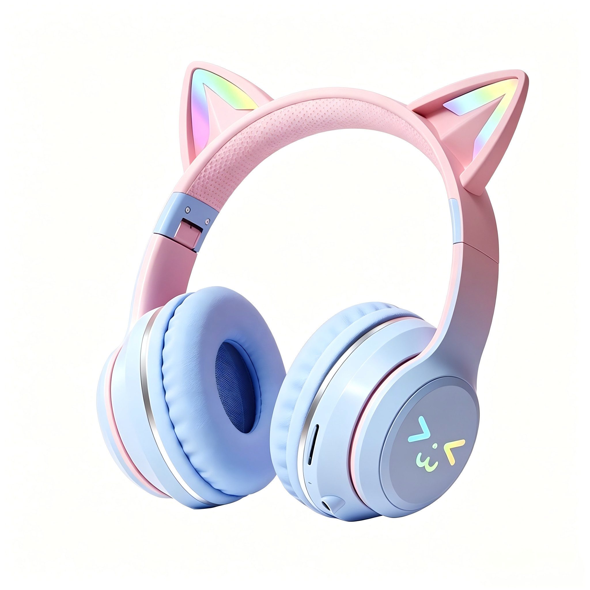 Toomoke Bluetooth-Headset,Katzenohr-Styling Over-Ear-Kopfhörer Kinder-Kopfhörer (RGB-LED-Leuchten, 10 Stunden Spielzeit, Stereo-Sound, Bluetooth 5.1,HiFi Sound, 60dB Rauschunterdrückung,Einstellbar)