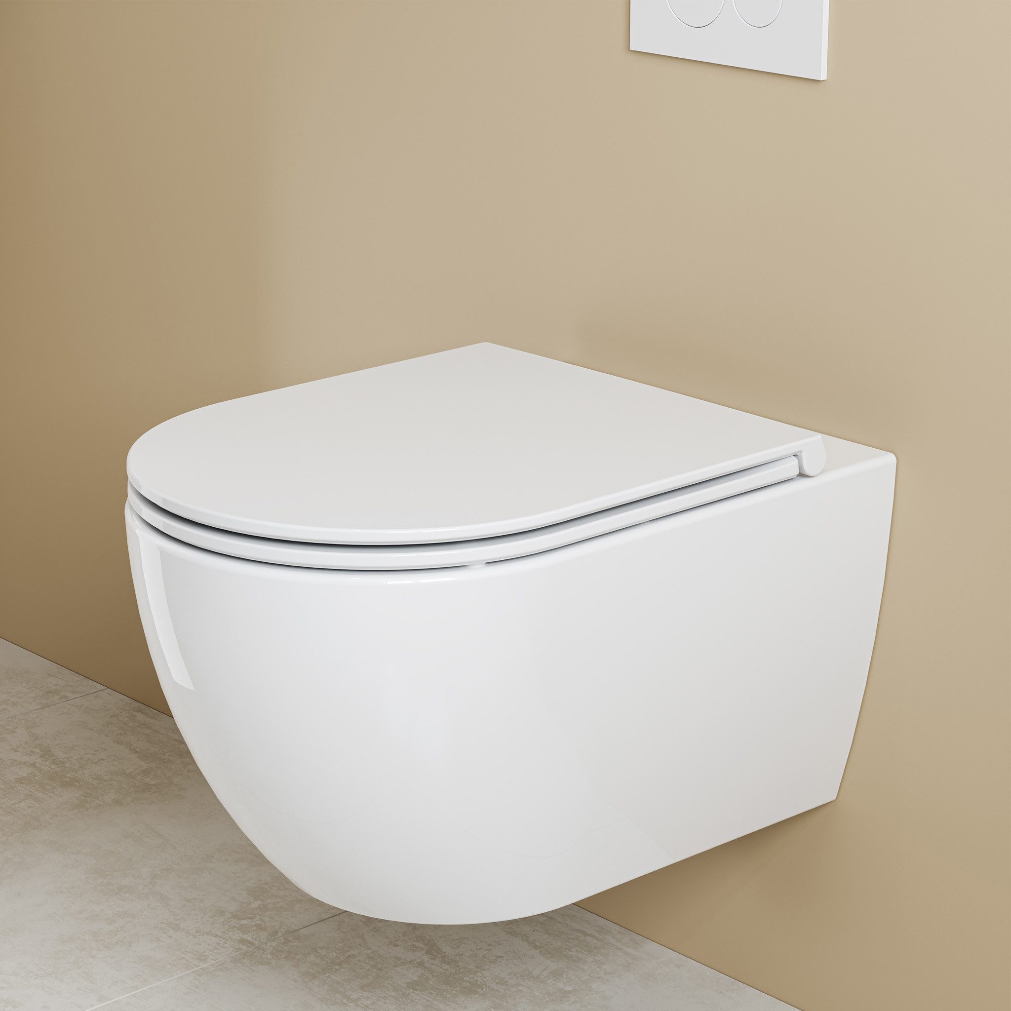 HOROW Tiefspül-WC Hänge WC Spülrandlos Toilette - 360° Einloch Superspin Spülung Wand WC, und WC Sitz mit Absenkautomatik, Abgang WC, Wand-WC mit WC-Sitz Absenkautomatik